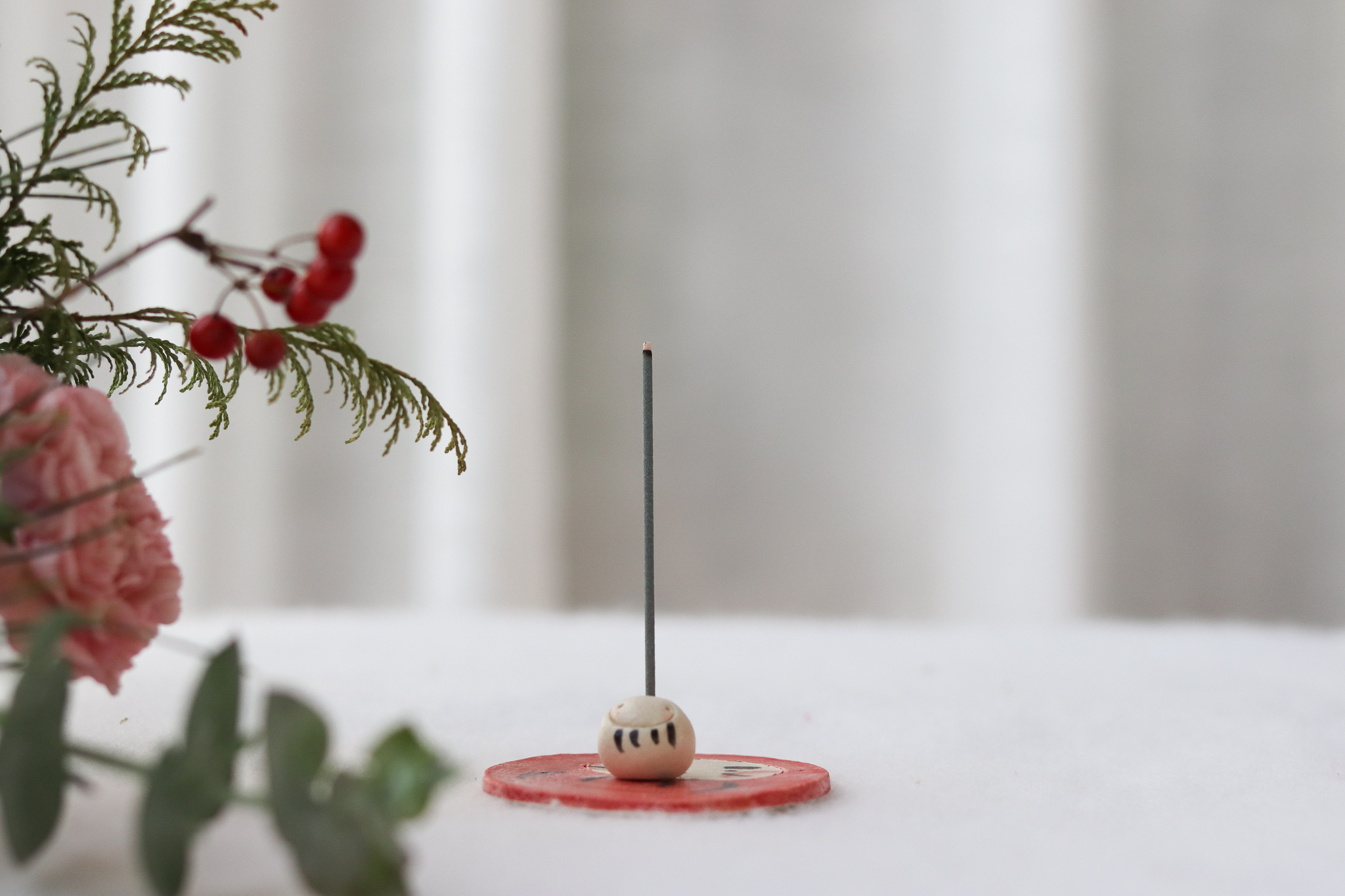 日本 作舍窯 手作 紅白達摩 香立 線香座