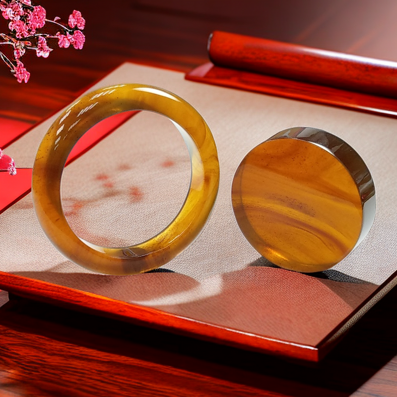 收藏款3A天然緬甸紅棕色琥珀貴妃手鐲套組 58mm