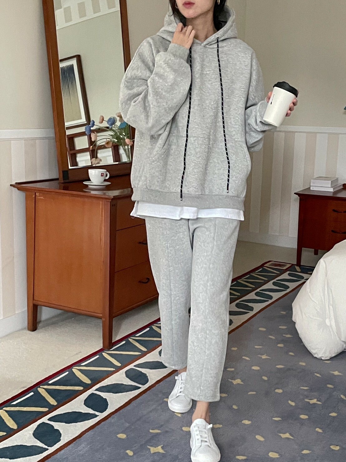 ᴴᴼᵀ ▸▸店長推薦◃◃ 秋冬新款/低調灰後釦大口袋連帽套裝  MANIFEST正韓🇰🇷