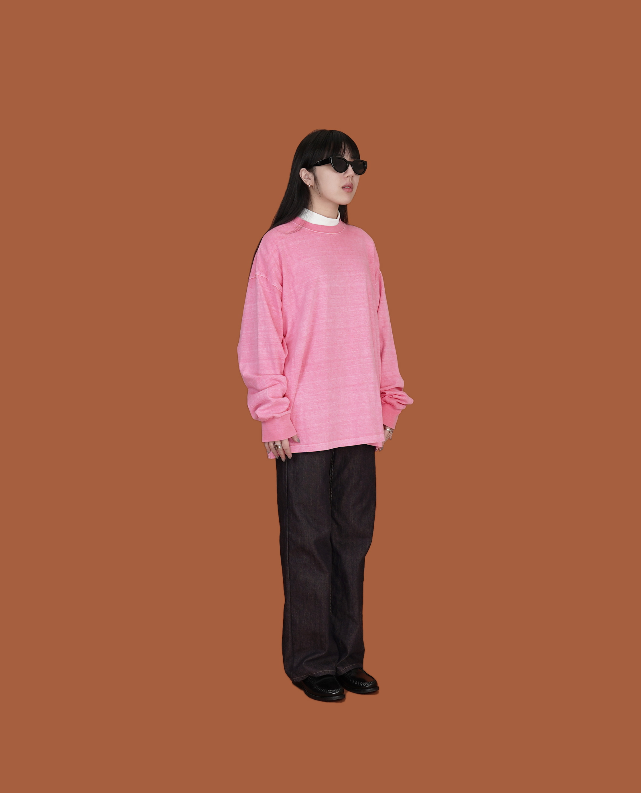 水洗羅紋領長袖t