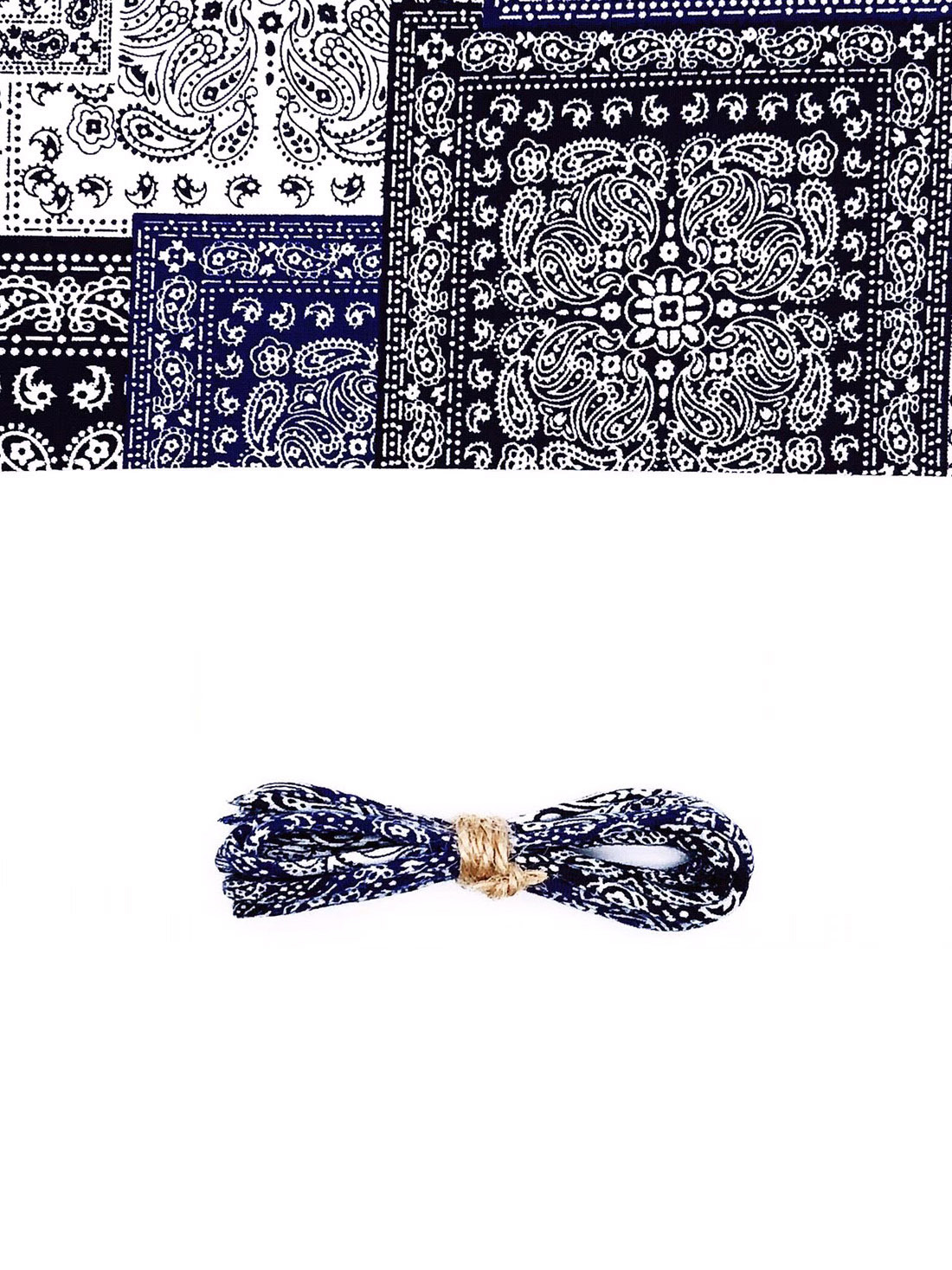 Yves 古布繩 - 黑藍拼布腰果花