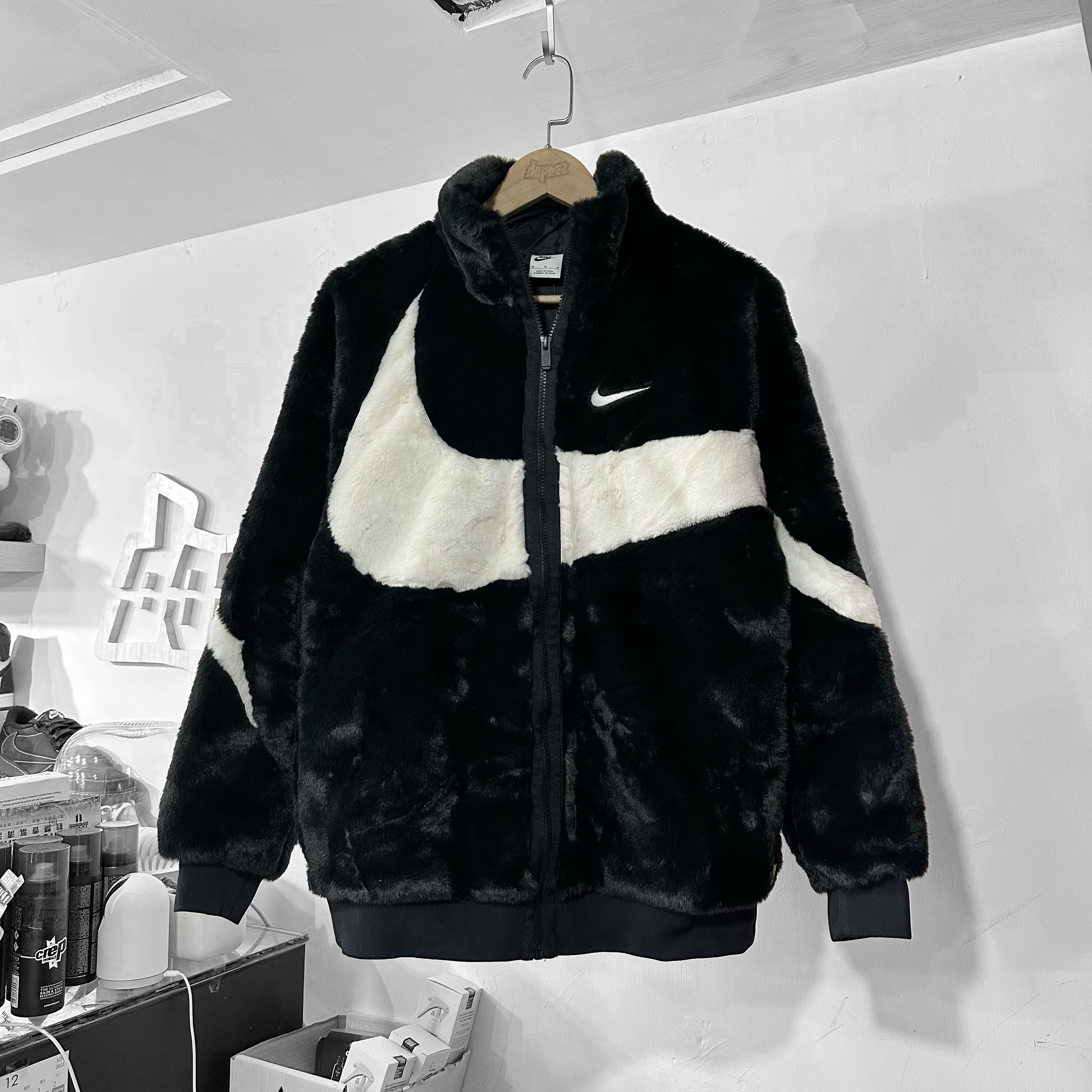 Nike NSW Big Swoosh Fur Jacket Black White 滑身毛毛褸外套（男）