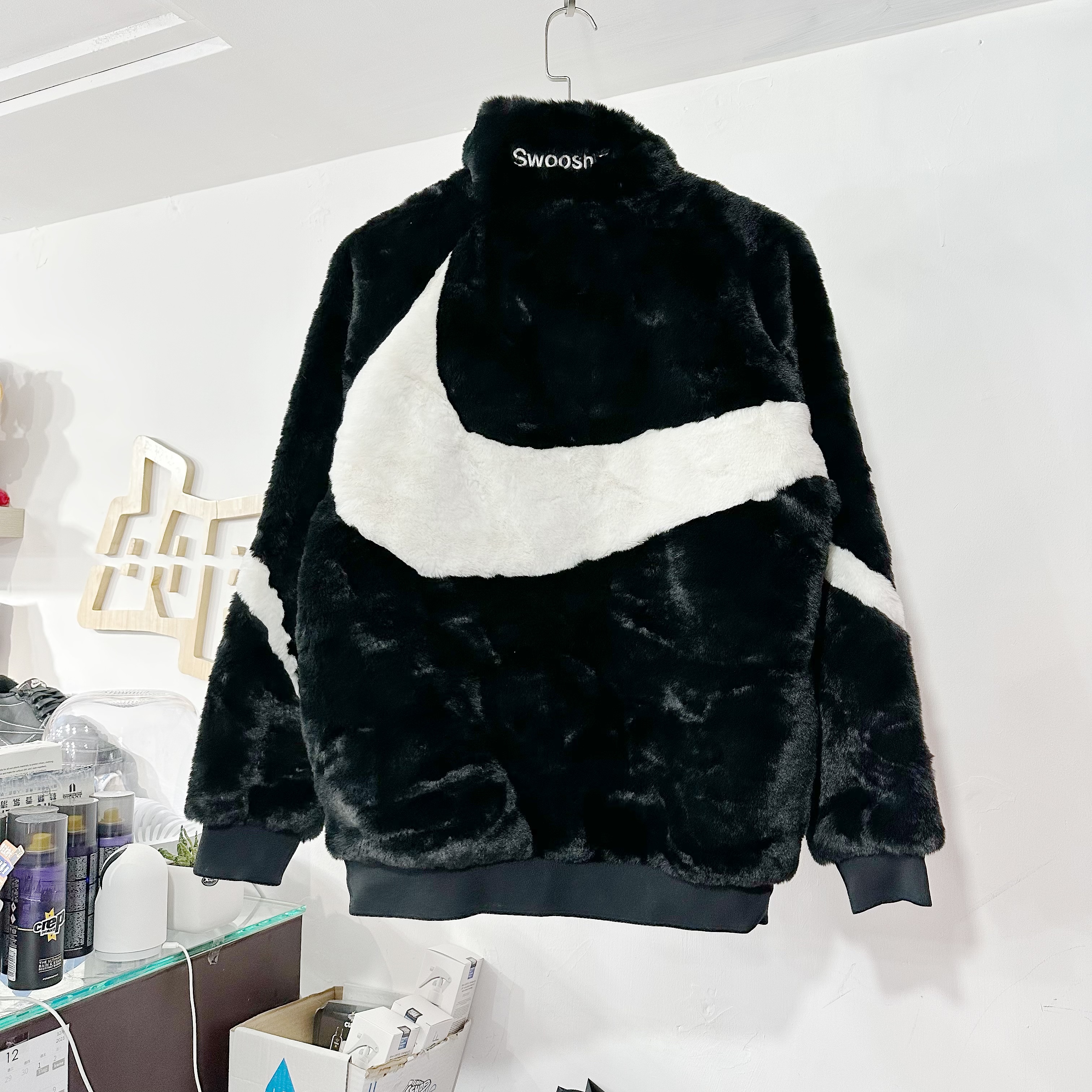 Nike NSW Big Swoosh Fur Jacket Black White 滑身毛毛褸外套（男）