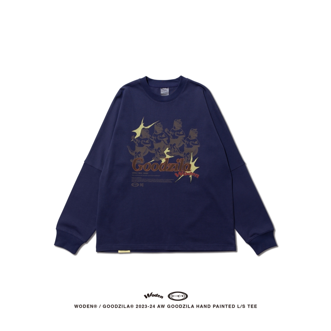 WODEN X Goodzila  033 Hand Painted L/S tee 藏青