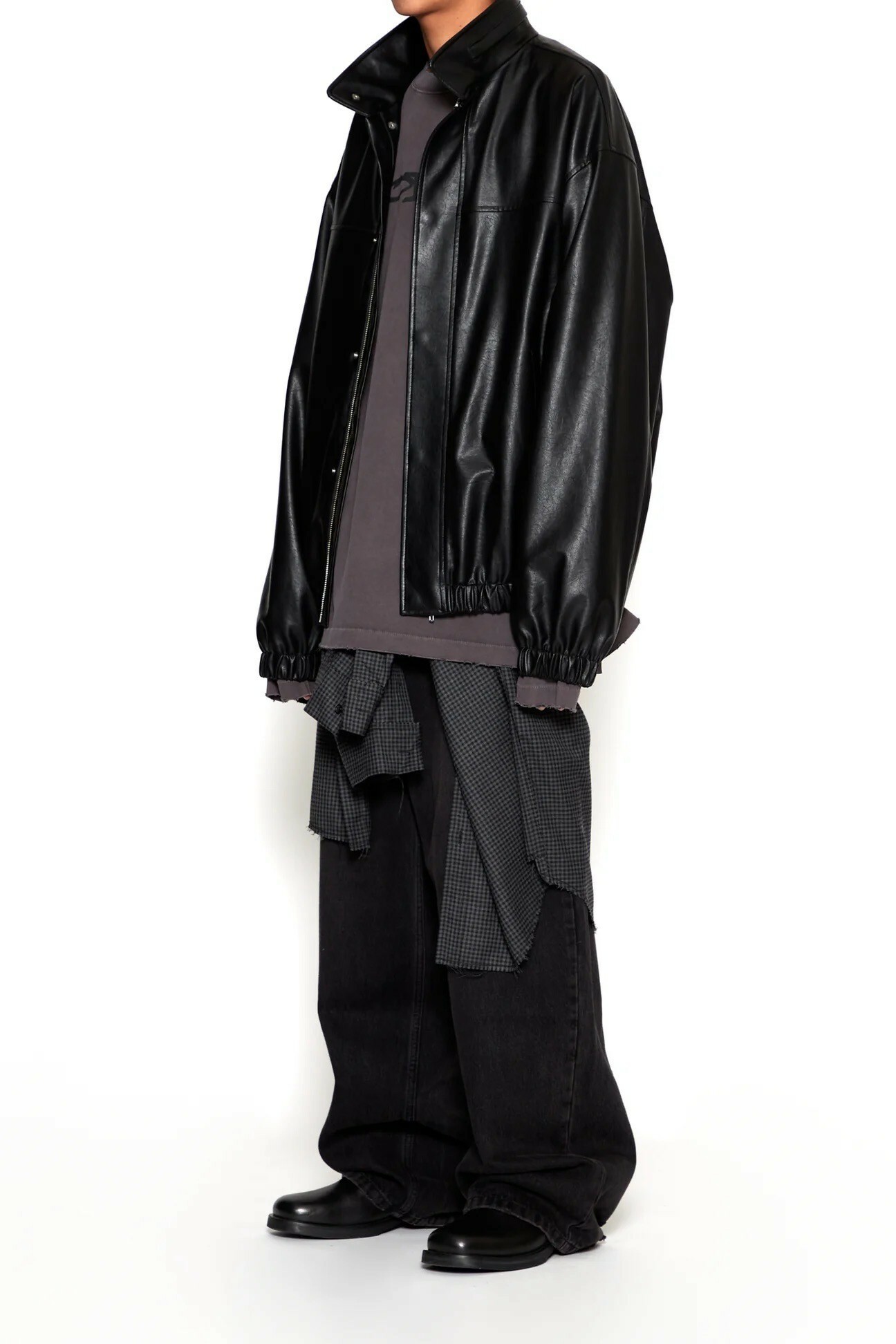 CODA BLACK SYNTHETIC LEATHER OVERSIZED TOUR JACKET