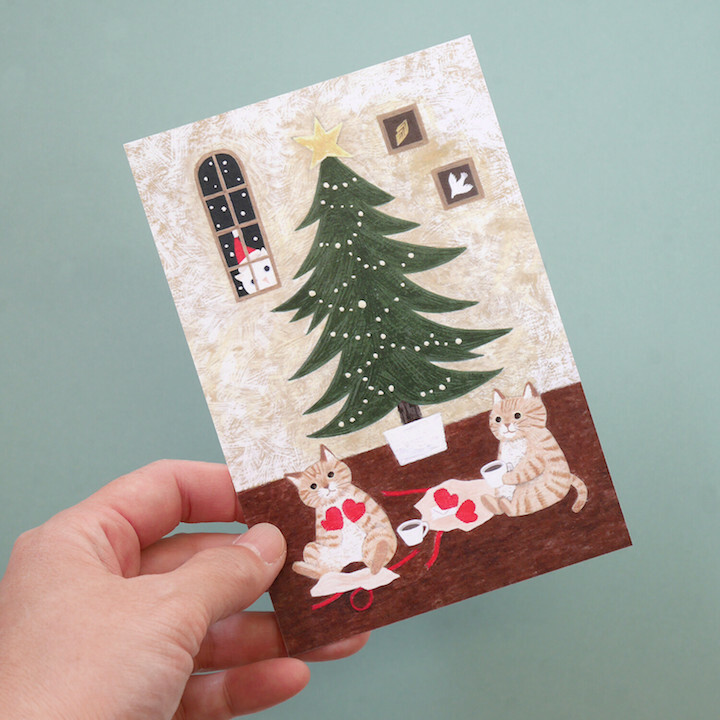 橘貓聖誕節 插畫明信片｜日本 4legs