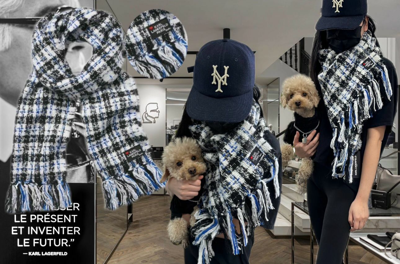 【預購】Karl Lagerfeld Z121205 厚款圍巾 (黑白藍格仔)