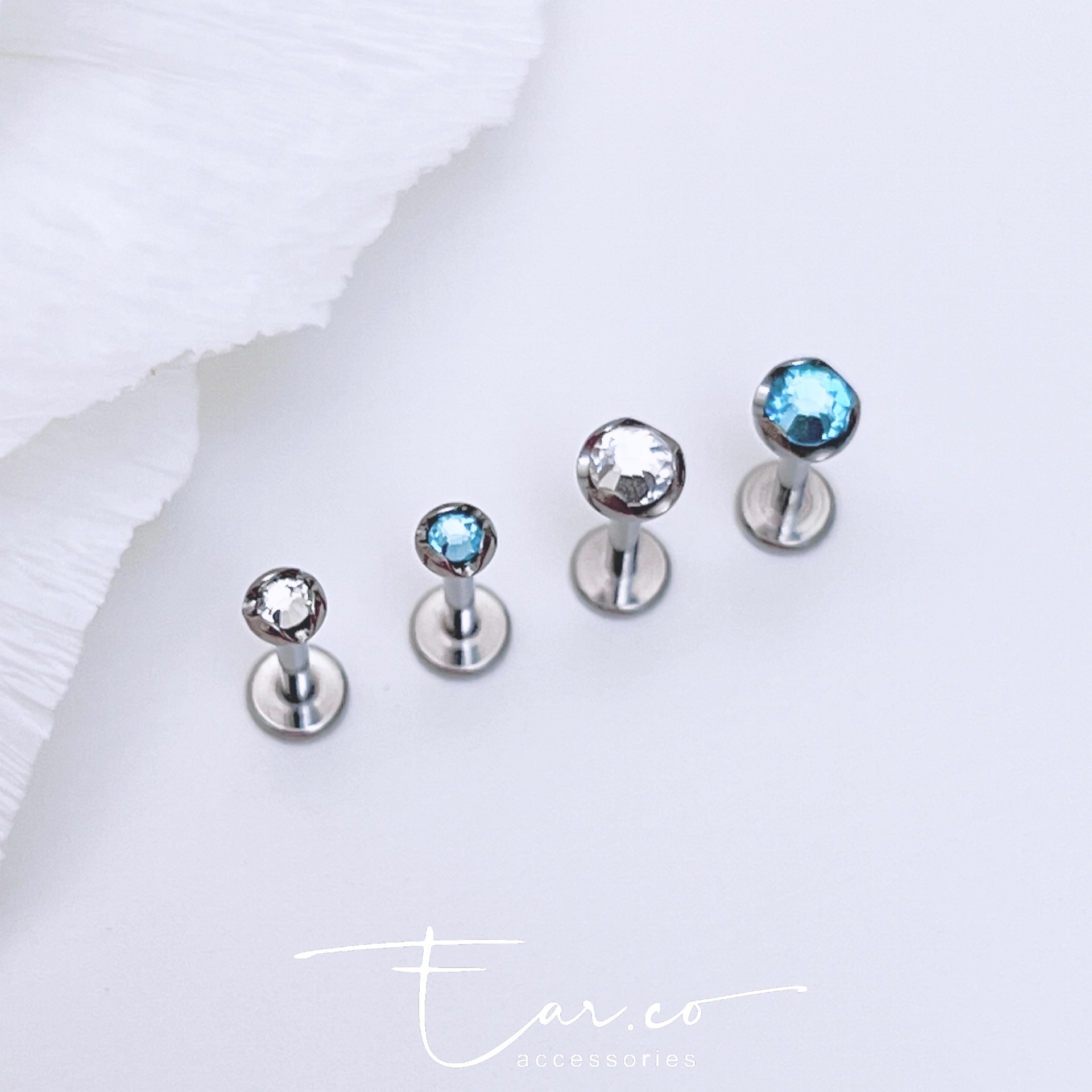 波浪邊設計水晶耳門/耳珠/耳骨釘 [G23 Titanium] [單支]