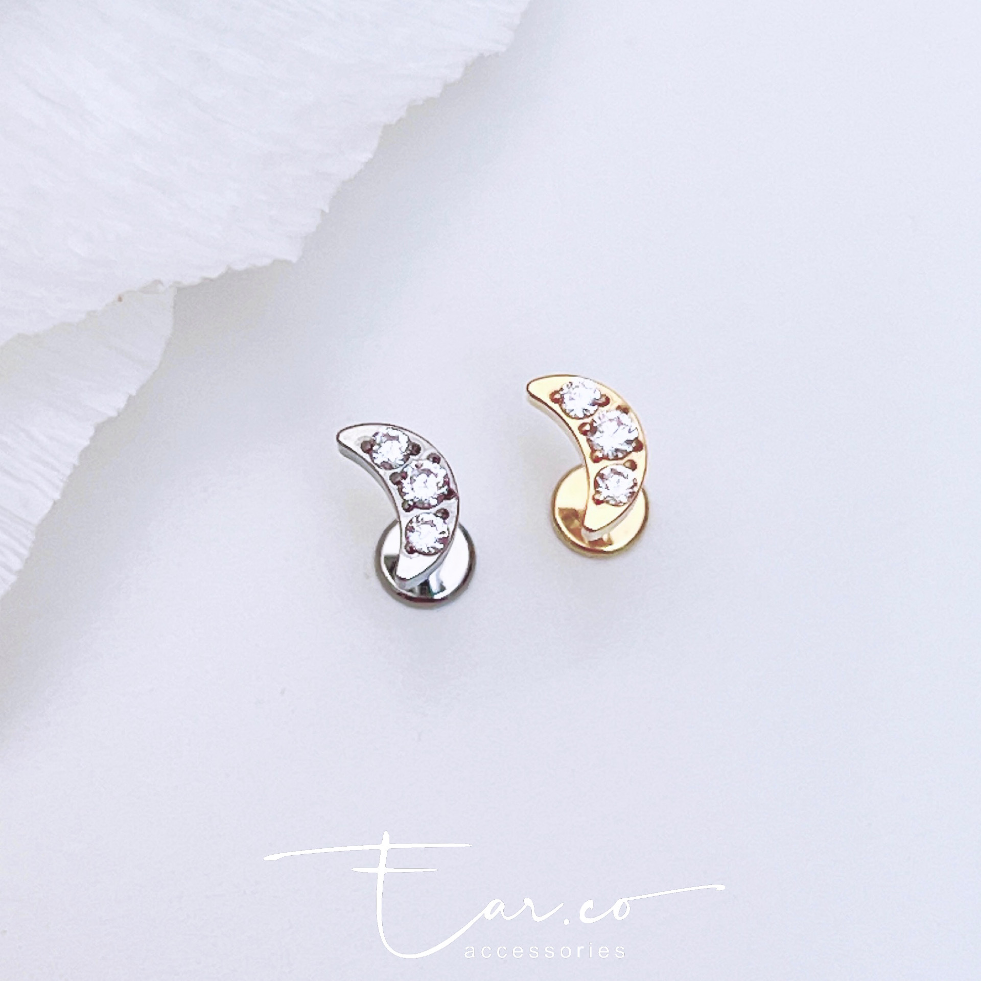 閃石小月亮平頭耳門/耳珠/耳骨釘 [G23 Titanium] [單支]