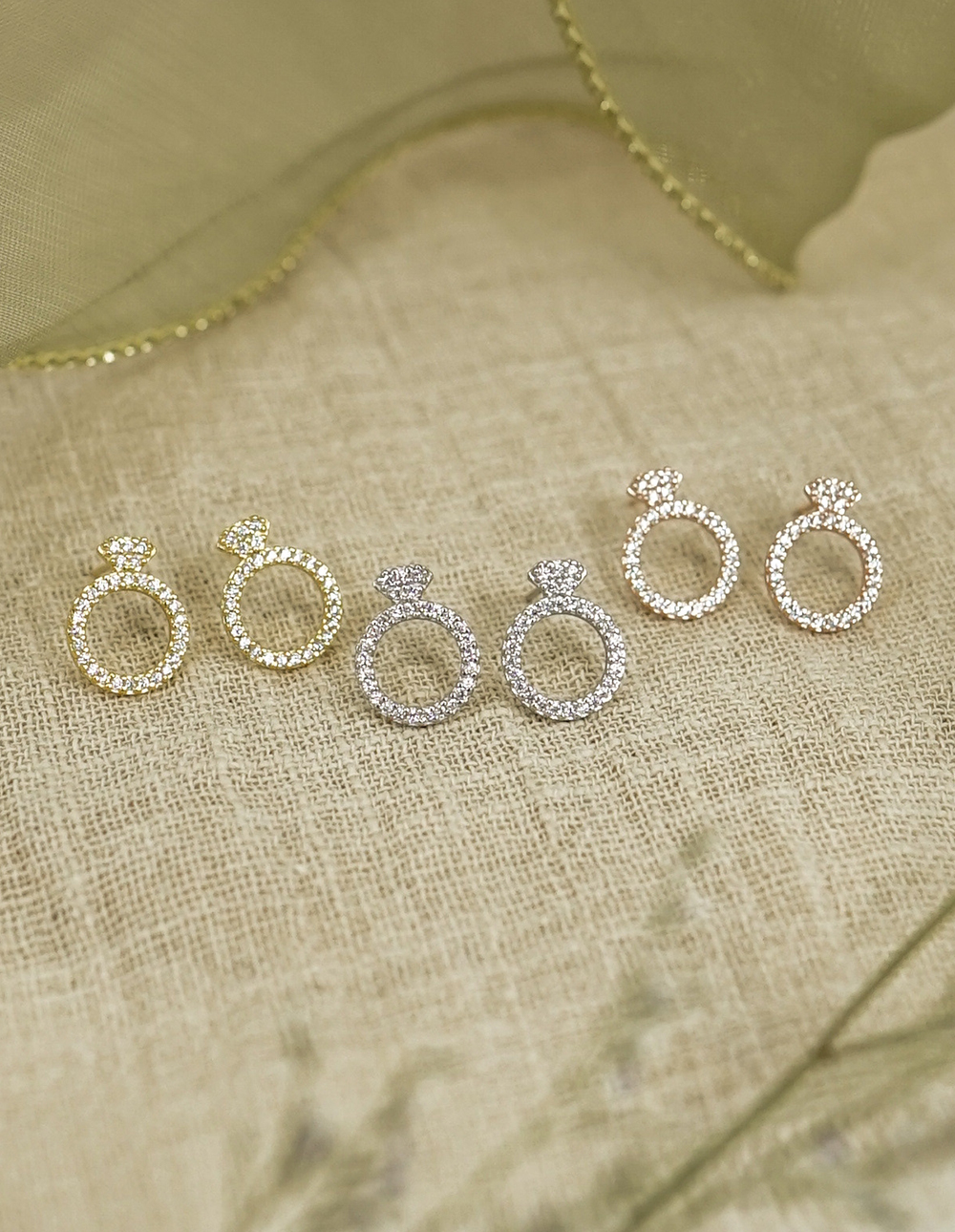 925 純銀鑽戒耳環