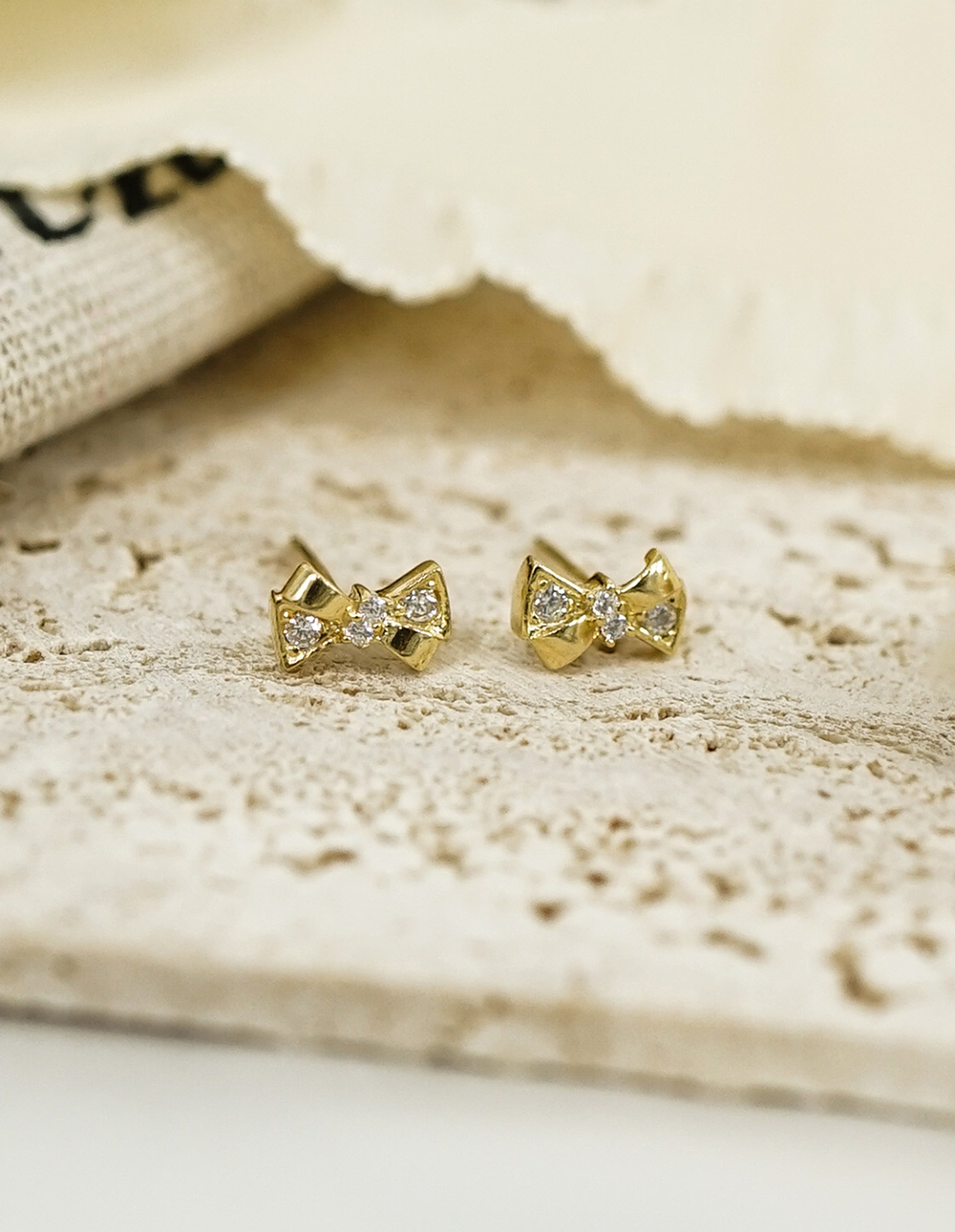 925 純銀立體蝴蝶結水鑽耳環