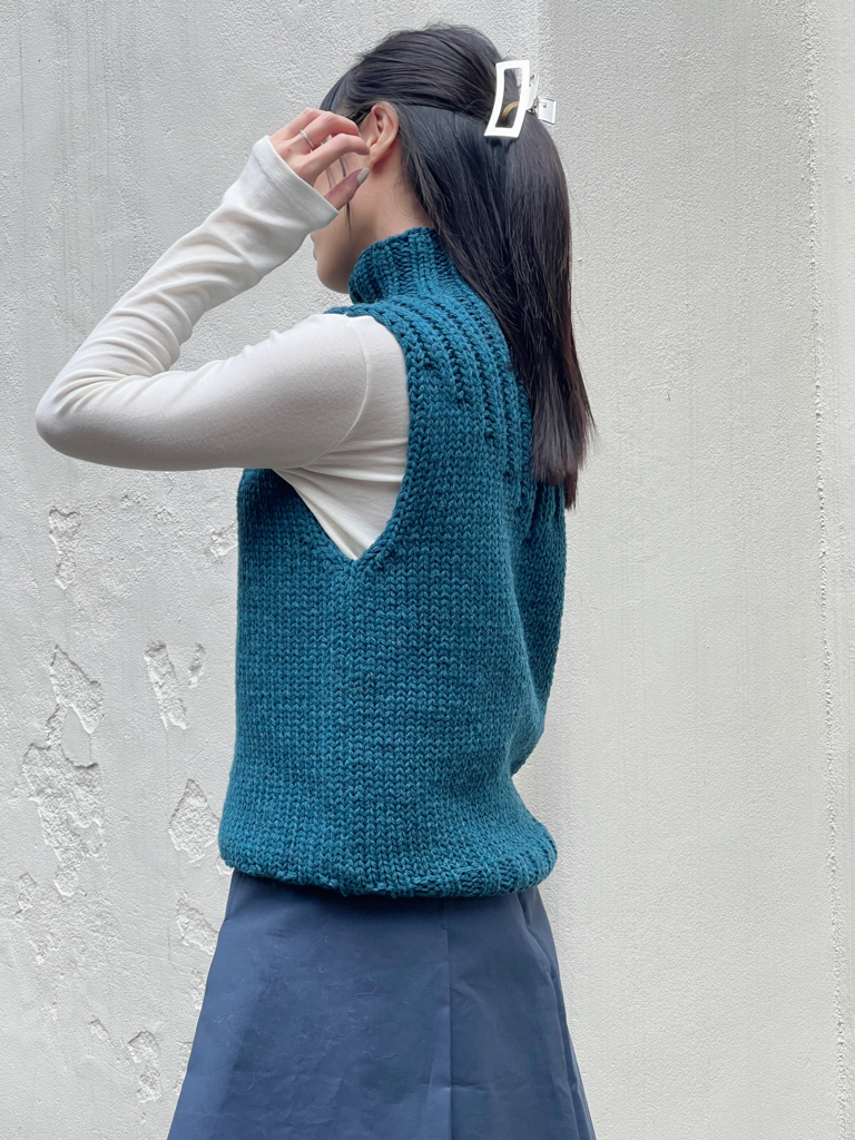 1206純羊毛手工針織背心(藍)