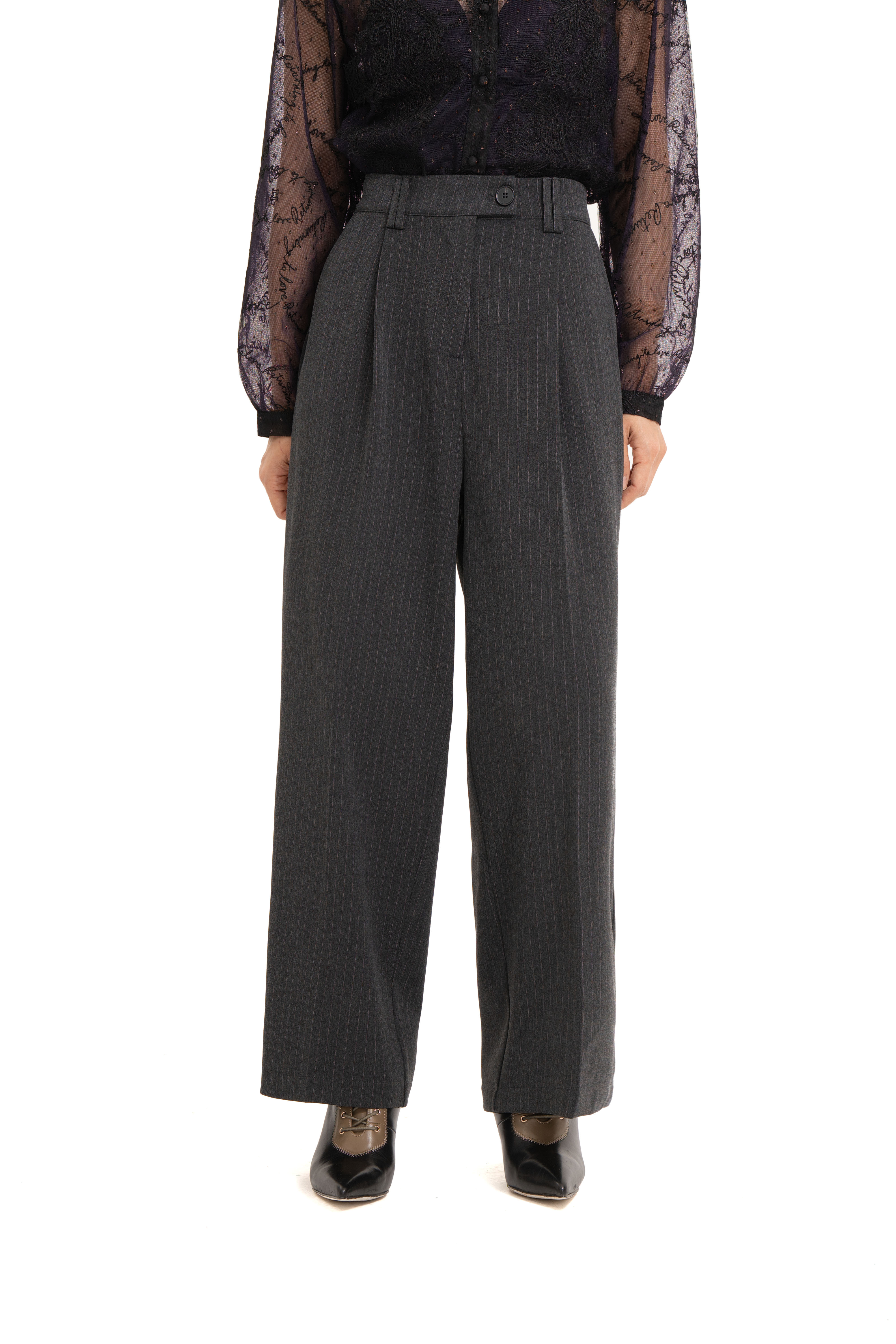 闊筒條子西褲（限量現貨）