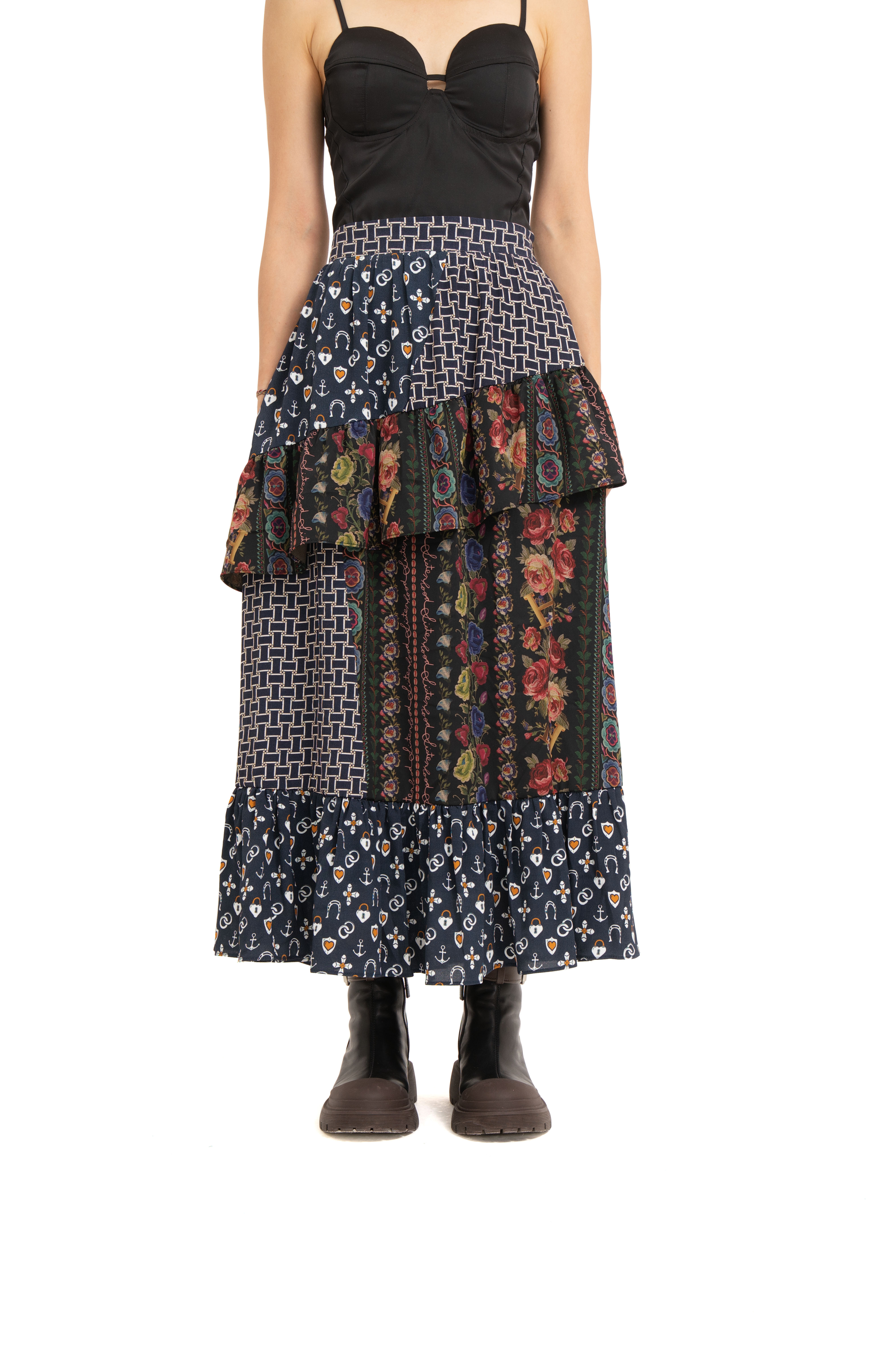 HERMANA花拼布荷葉蛋糕裙（*限量現貨）