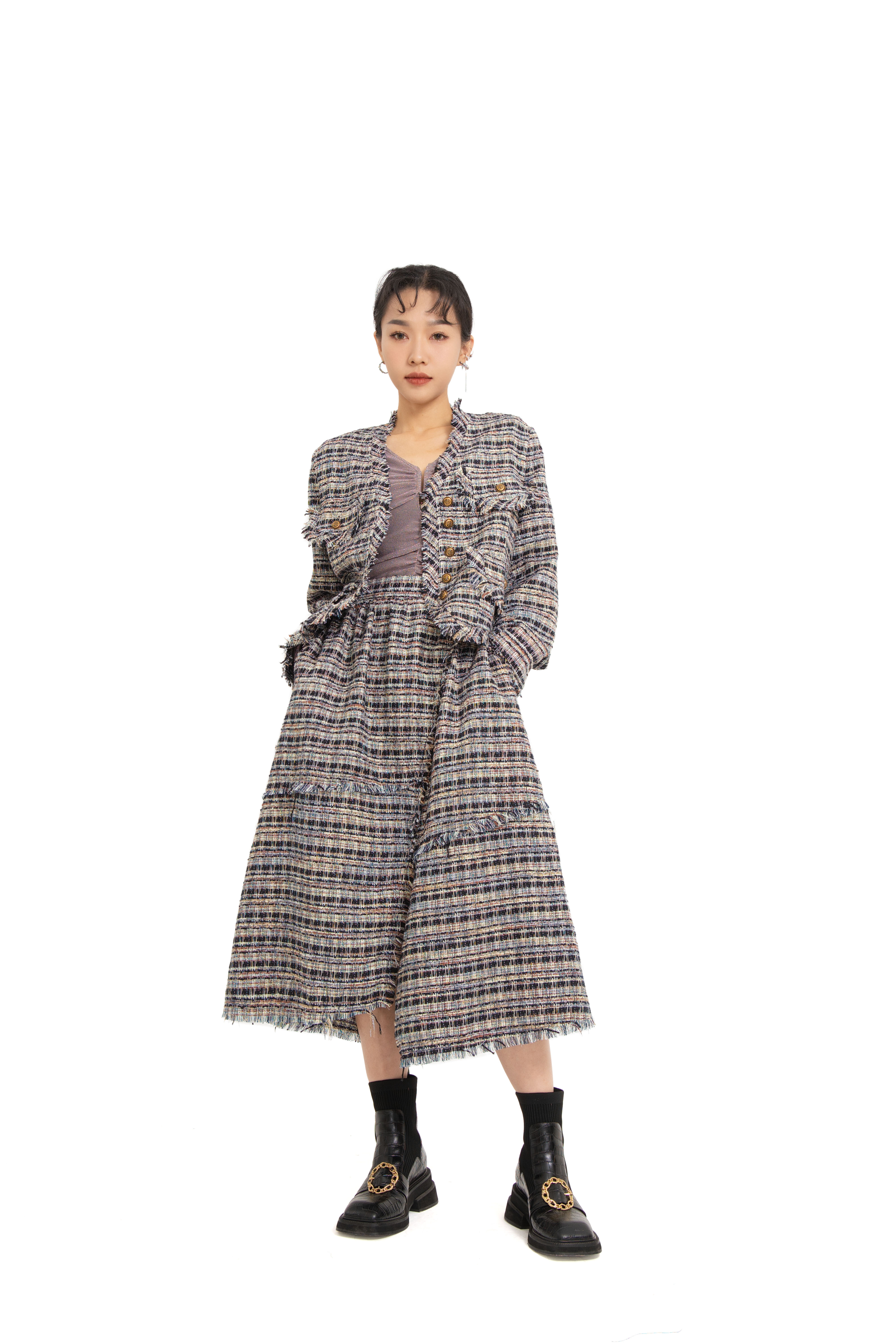 左右冚披邊tweed A裙（*限量現貨）