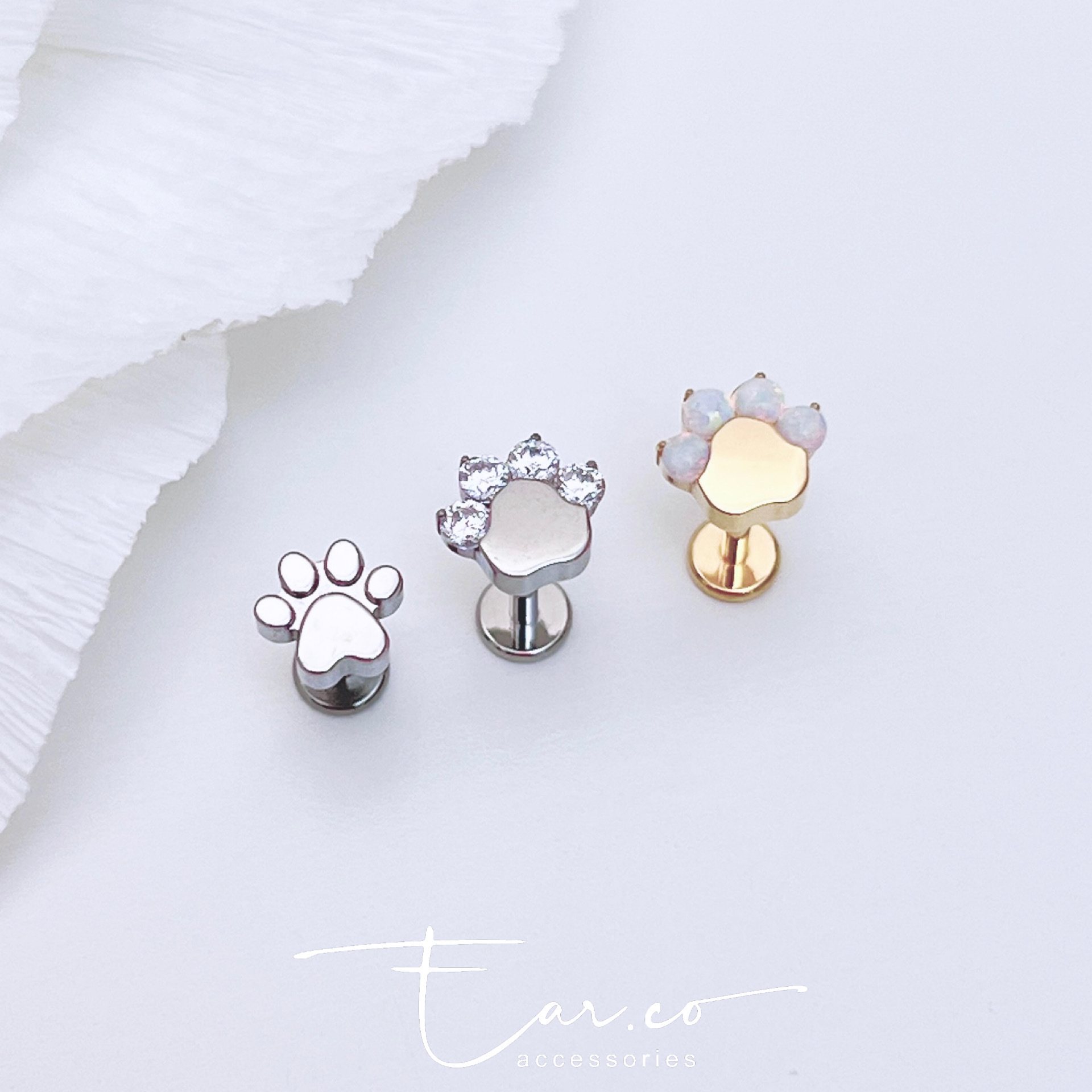 閃石小腳掌平頭耳珠/耳骨釘 [G23 Titanium] [單支]