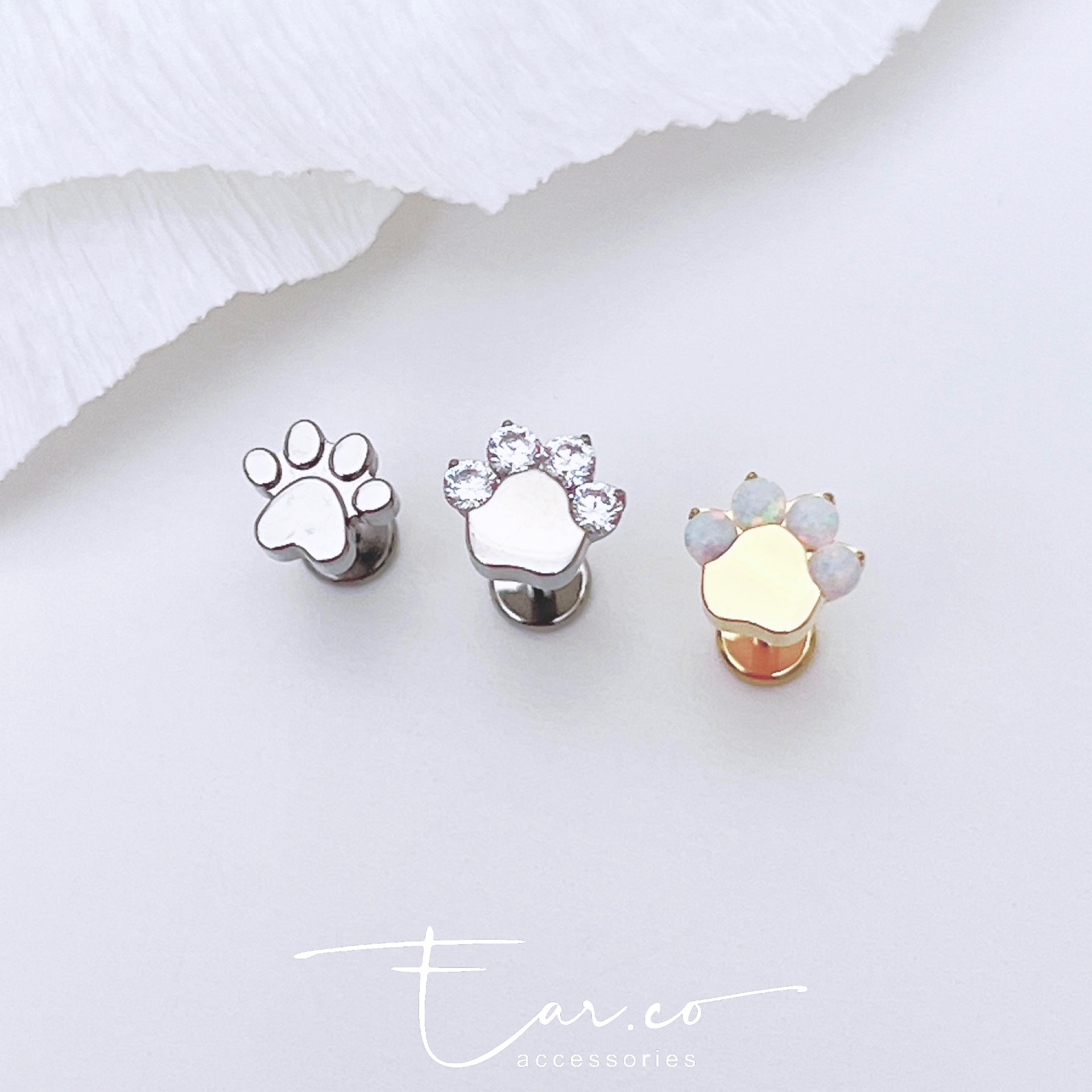 閃石小腳掌平頭耳珠/耳骨釘 [G23 Titanium] [單支]