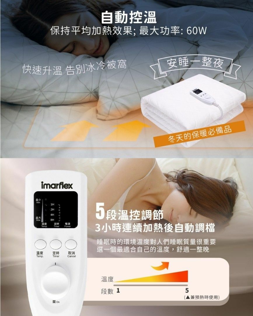 伊瑪 Imarflex  INB-80‧單人自動調溫定時電熱墊‧香港行貨,原廠2年保養‧
