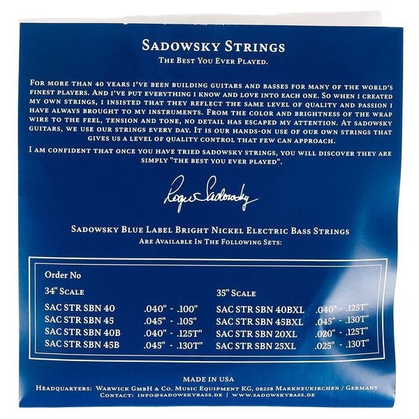 Sadowsky Sadowsky Blue Label SBN40B 040-125 藍標 5弦 貝斯弦 第 3 張圖片｜三峽吉他 / Bass