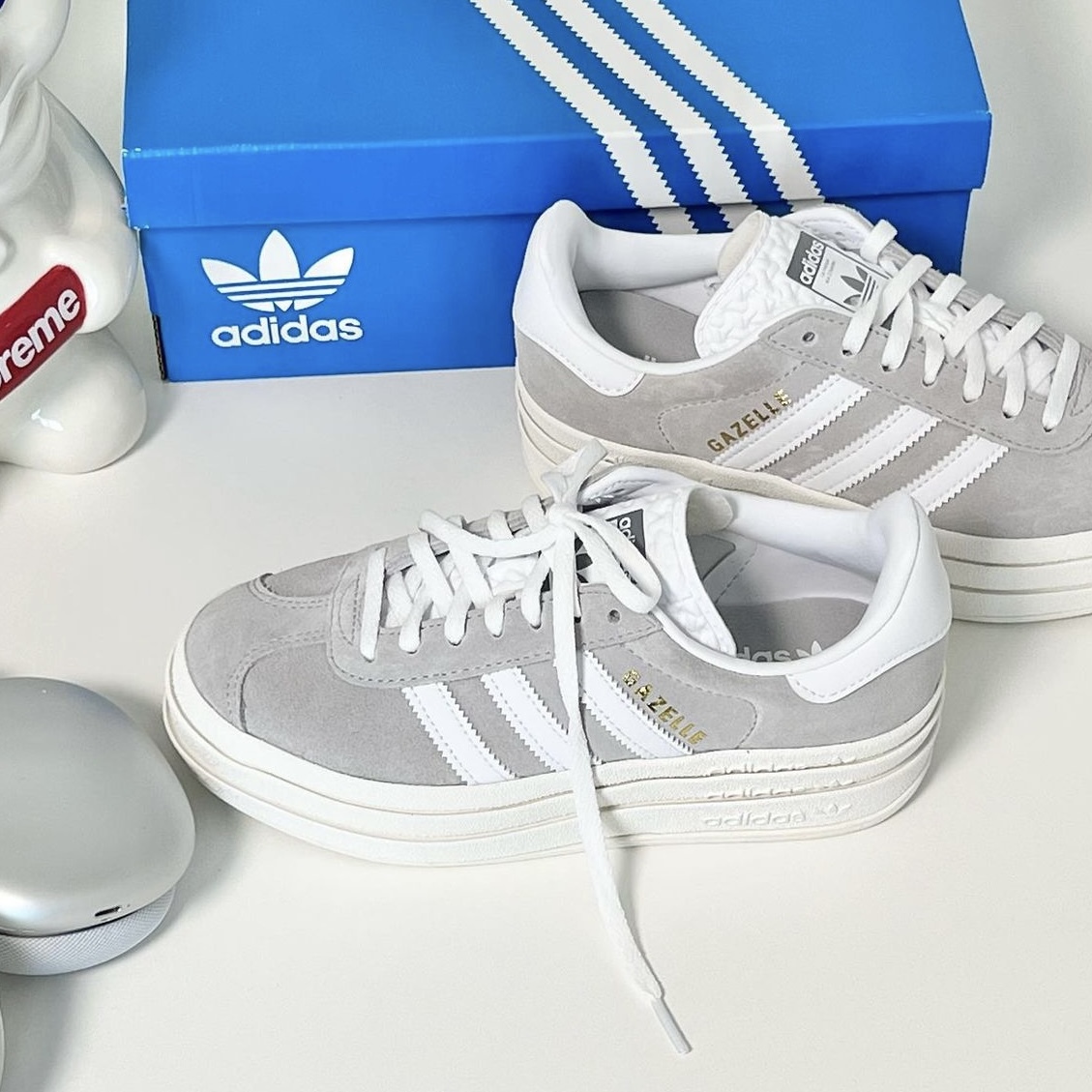 Adidas Originals Gazelle Bold 厚底 增高 麂皮 Lisa同款 淺灰