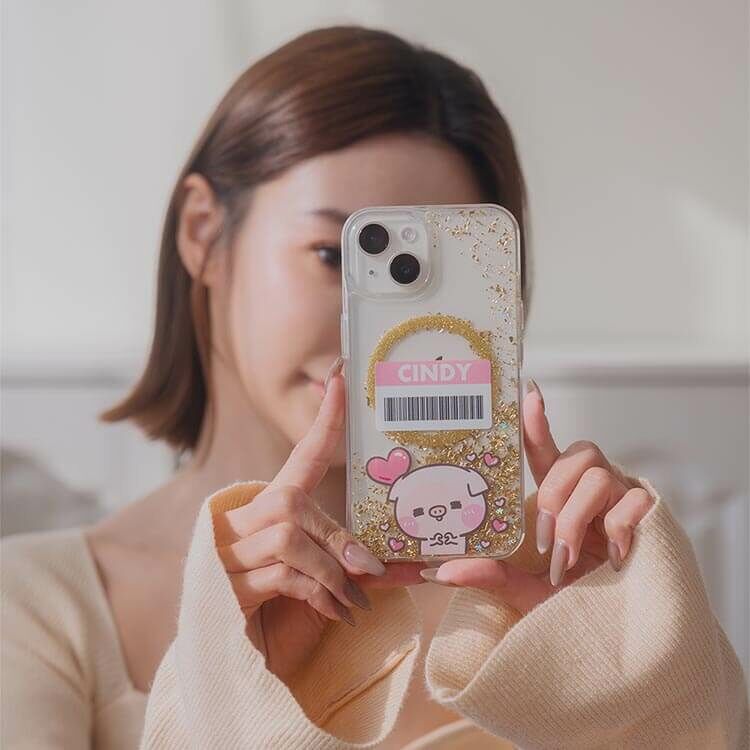 【插畫聯名】萌萌豬 我是幸福肥 香檳金貝拉殼 (MagSafe兼容) - iPhone客製化防摔手機殼