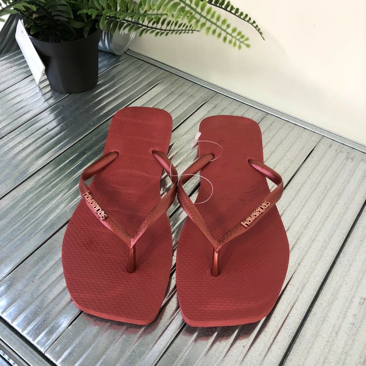 Havaianas 哈瓦仕 Slim Square Logo Metallic 拖鞋 夾腳拖 方頭 深桃紅 女款 4148257-5416W