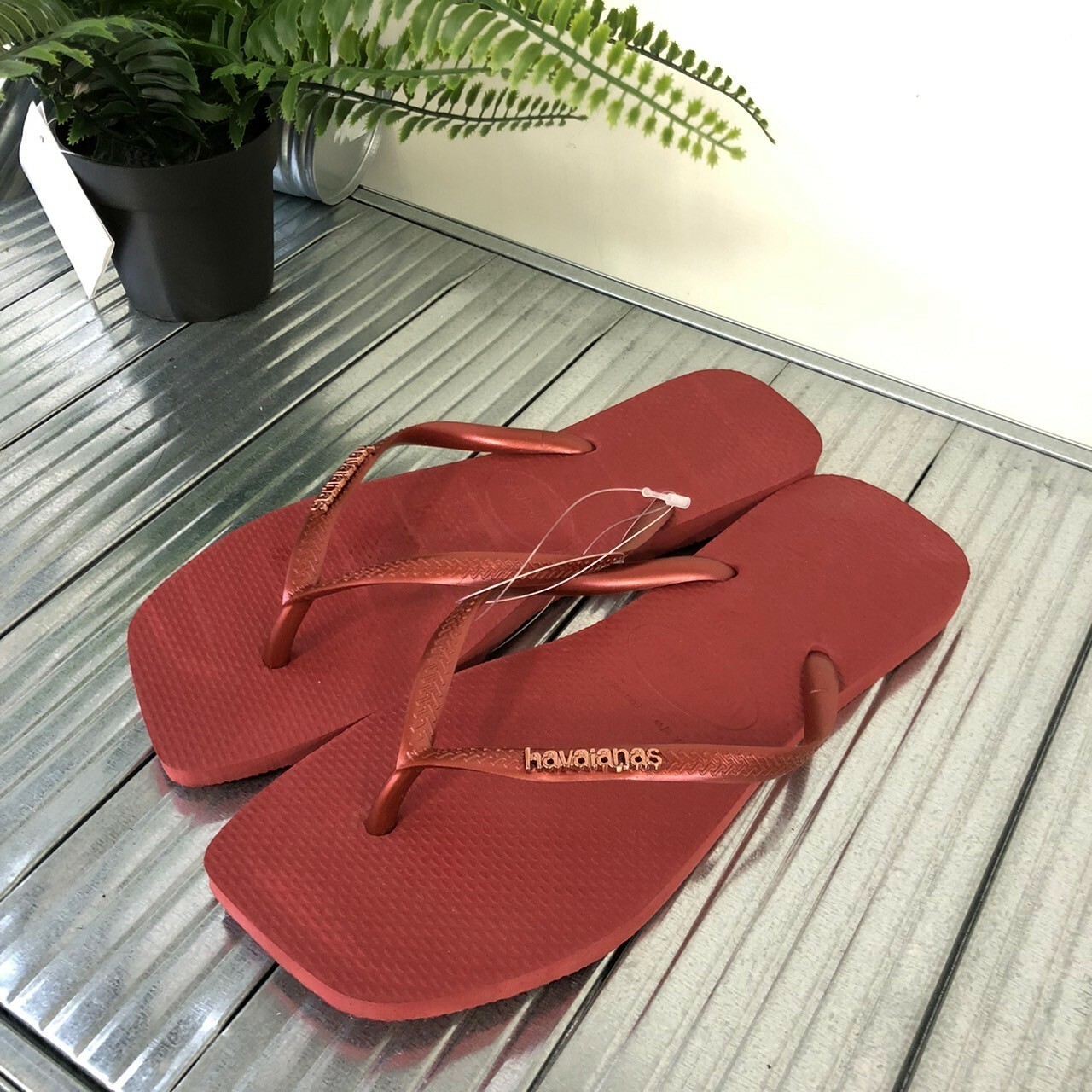 Havaianas 哈瓦仕 Slim Square Logo Metallic 拖鞋 夾腳拖 方頭 深桃紅 女款 4148257-5416W