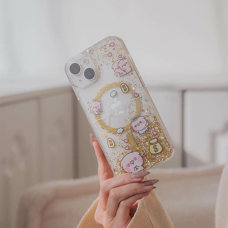 【插畫聯名】萌萌豬 滿滿萌萌豬 香檳金貝拉殼 (MagSafe兼容) - iPhone客製化防摔手機殼