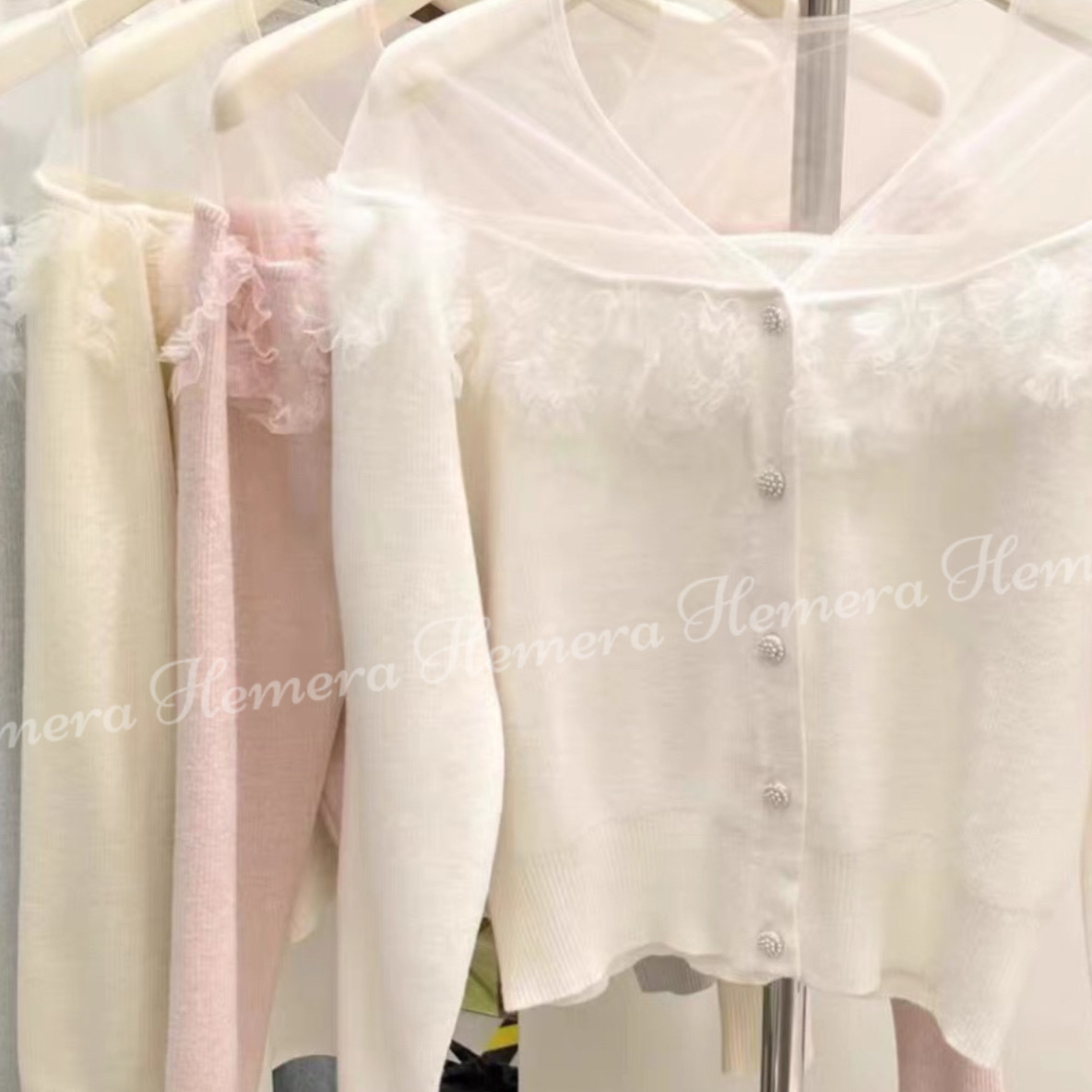 TP23W1252 馬卡龍色百搭網紗拼棉質上身