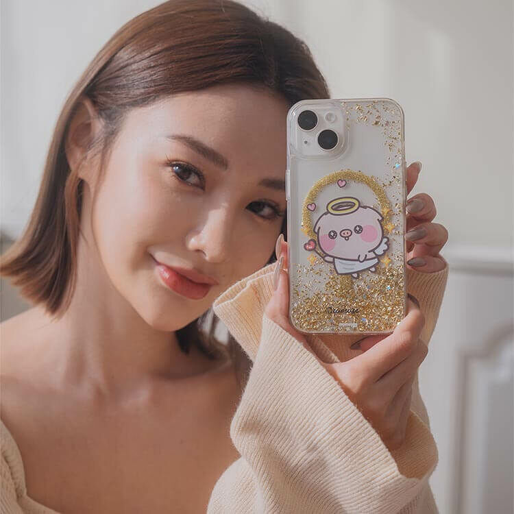 【插畫聯名】萌萌豬 我來拯救你 香檳金貝拉殼 - iPhone客製化防摔手機殼