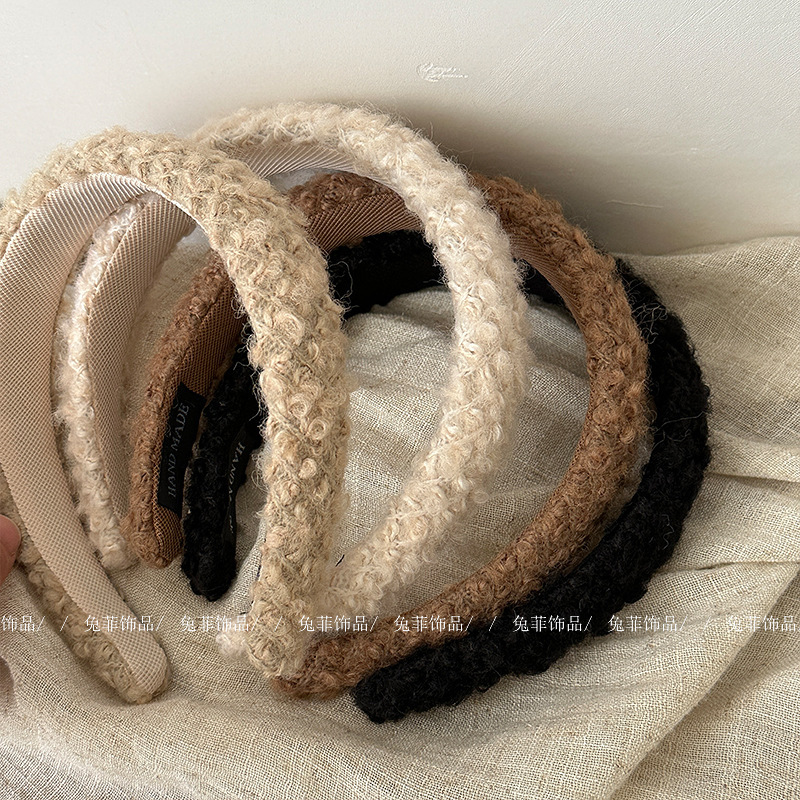 《3481》秋冬咖色羊羔毛髮箍