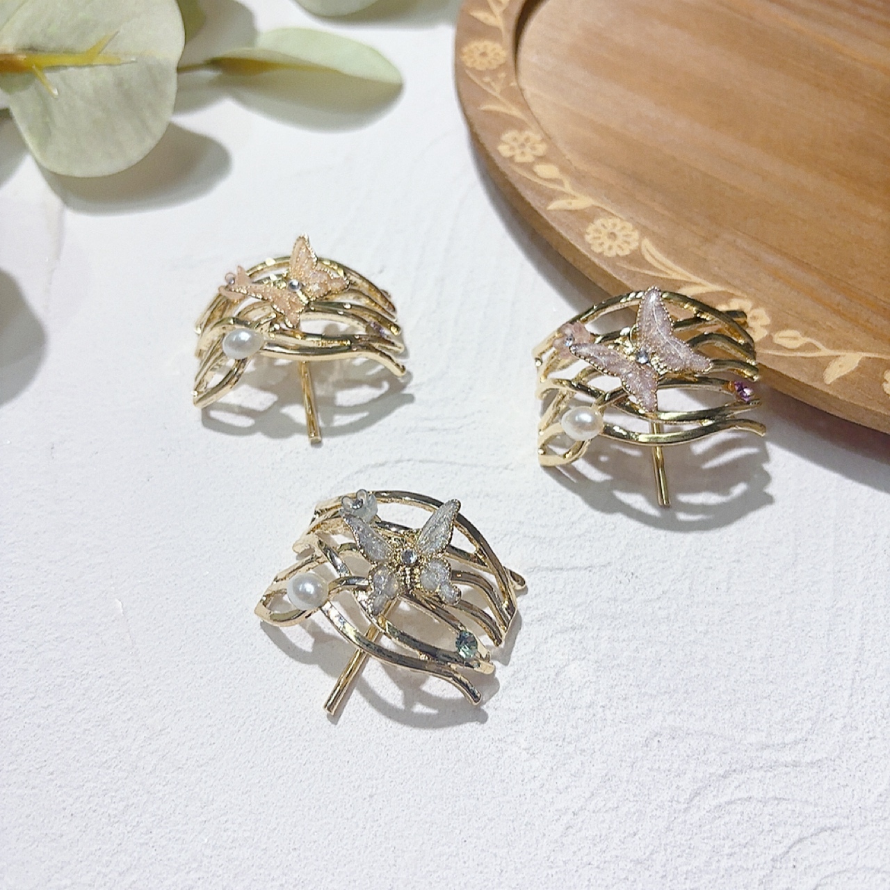 蝴蝶珍珠髮圈插