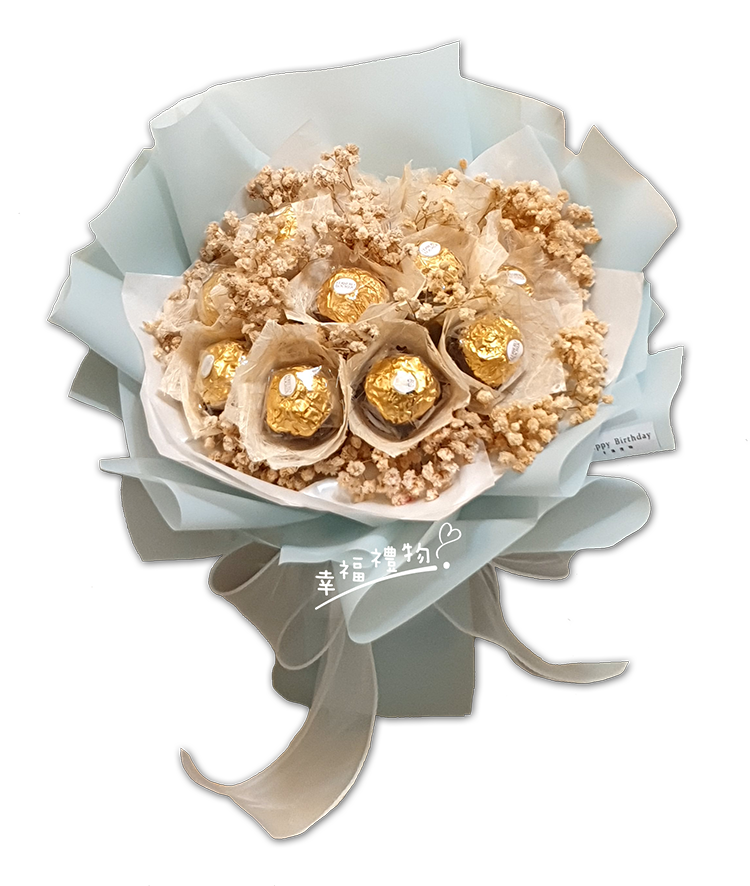 小熊11朵金莎滿天星永生花花束,桃園花店,桃園外送花束,幸福禮物婚禮小物,桃園幸福禮物花店,21-chocolate-gypsophila-bouquet