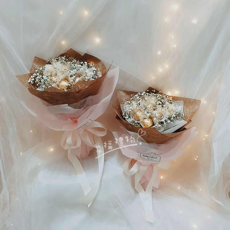 11朵21朵42朵金莎滿天星永生花花束,桃園花店,桃園外送花束,幸福禮物婚禮小物,桃園幸福禮物花店,21-chocolate-gypsophila-bouquet