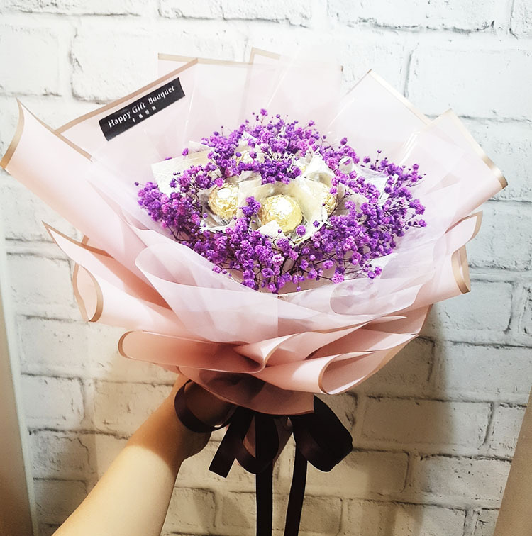 11朵21朵42朵金莎紫色滿天星永生花花束,桃園花店,桃園外送花束,幸福禮物婚禮小物,桃園幸福禮物花店,21-chocolate-gypsophila-bouquet