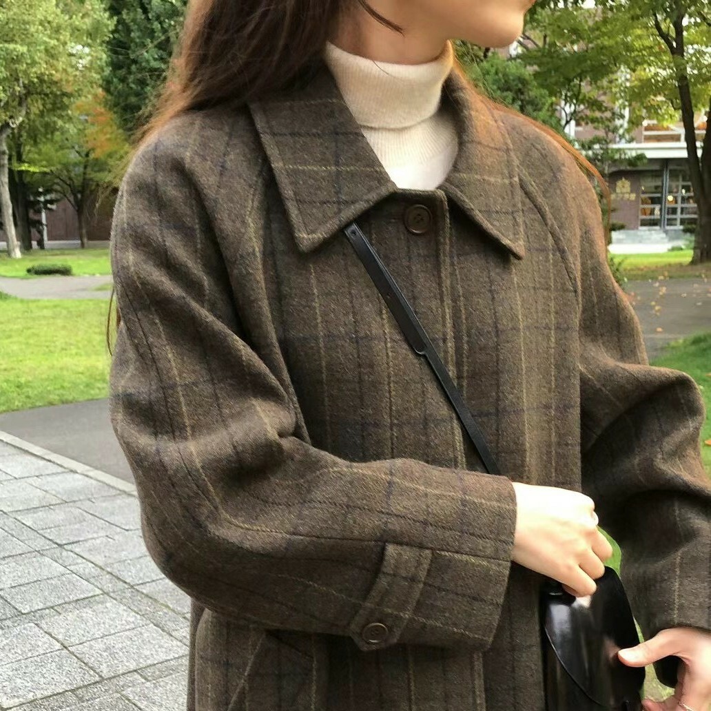 Ounce高級復古配色格紋羊毛外