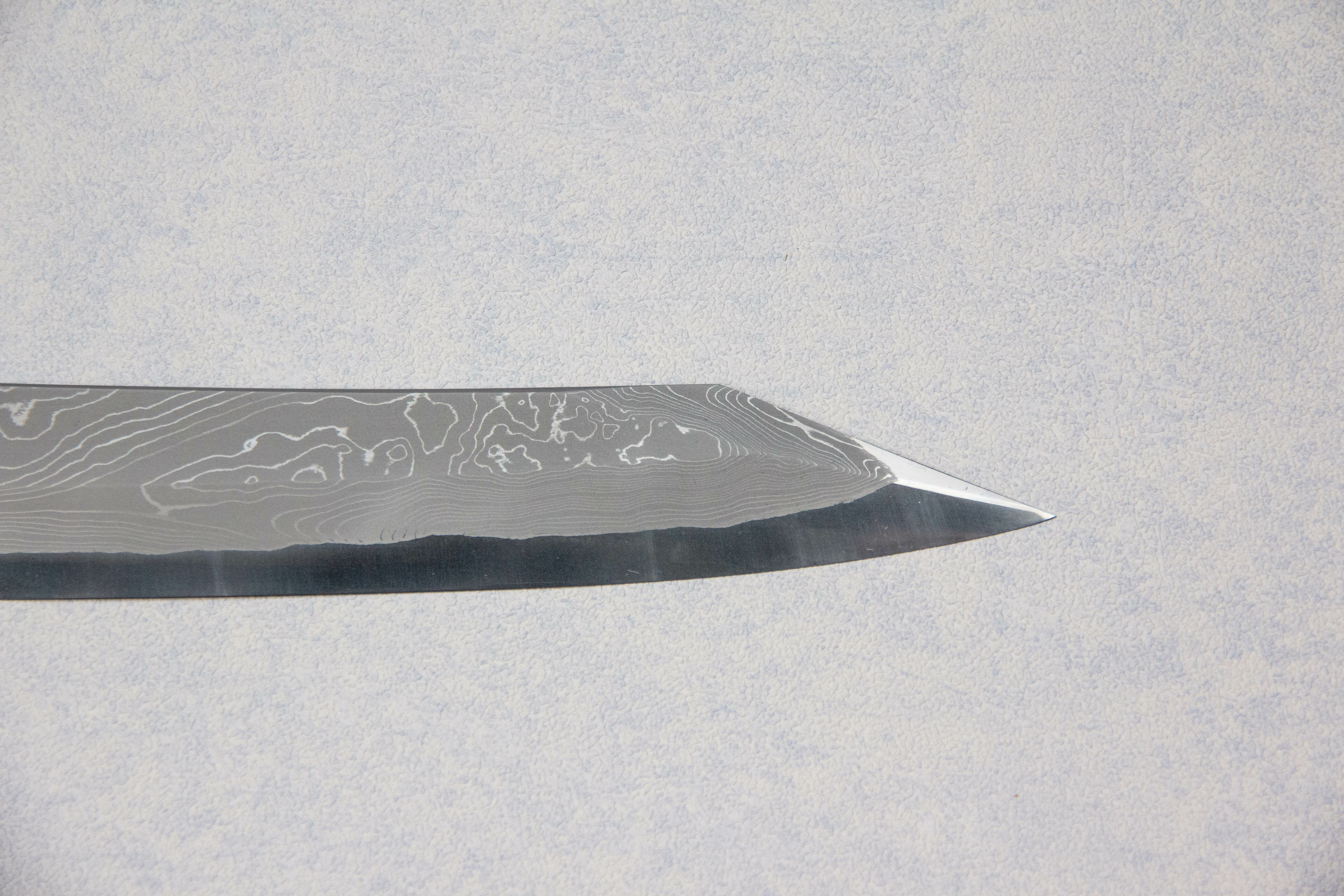 二唐青二鋼扭紋切付柳刃300 mm ***刀條*** (圖例為「花梨木白水 二唐青二鋼扭紋切付柳刃300 mm ***刀條*** (圖例為「花梨木白水