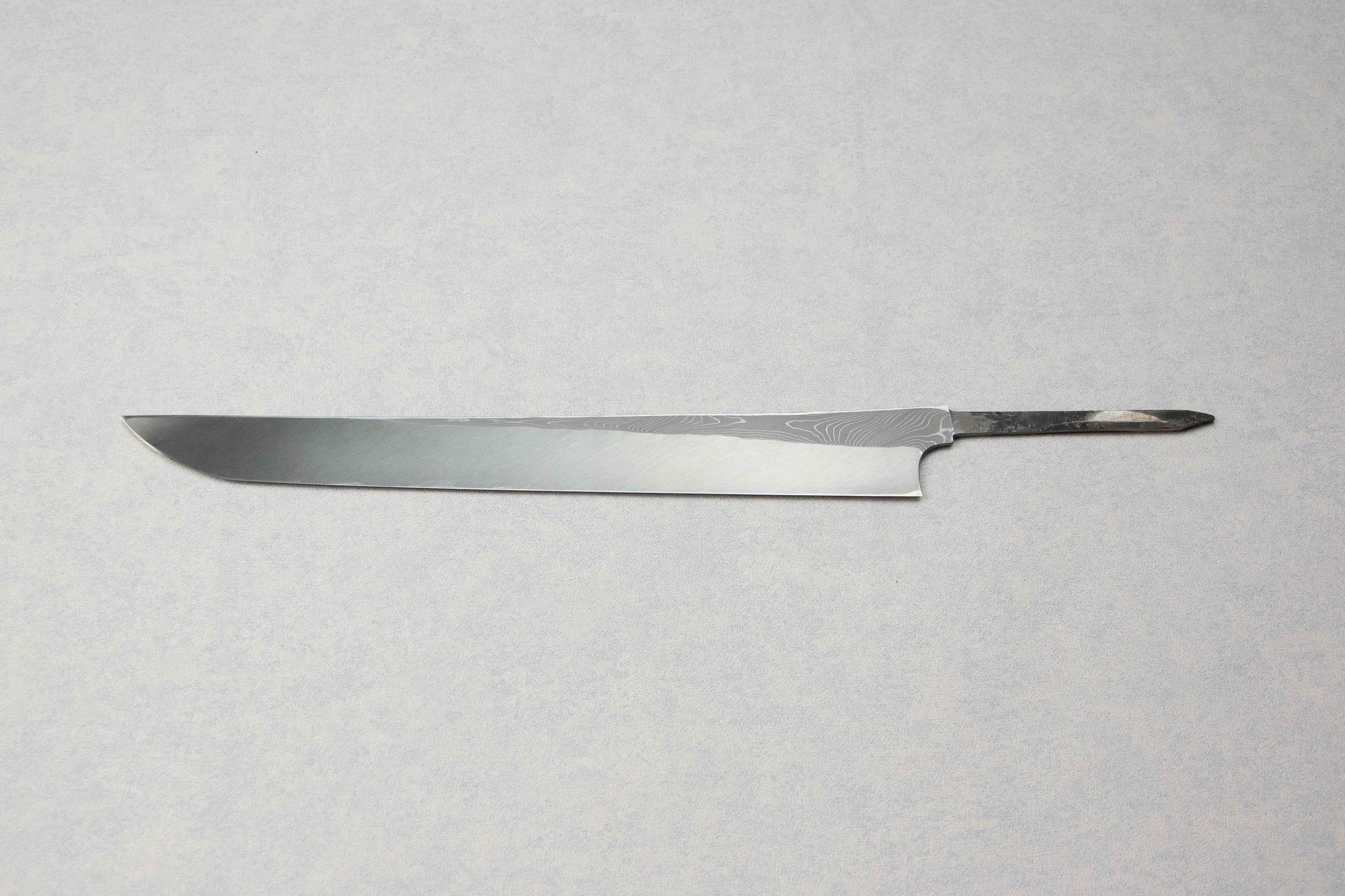 二唐刃物景虎コアレスダマスカス青二x白ニ 先丸柳刃300