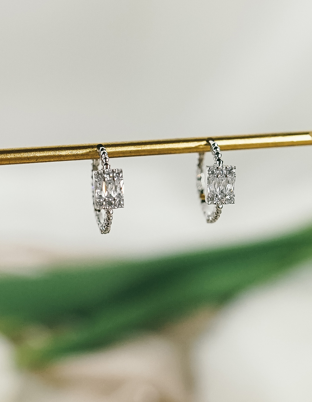 925 純銀方鑽圈型耳環