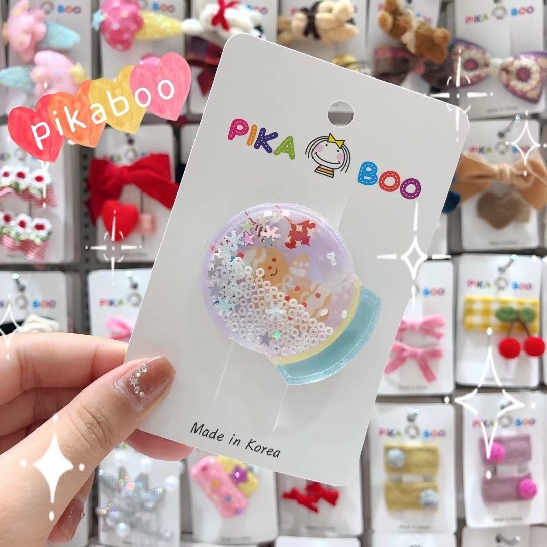 Pikaboo 韓國製 水晶球鴨嘴髮夾 (紫色水晶球）