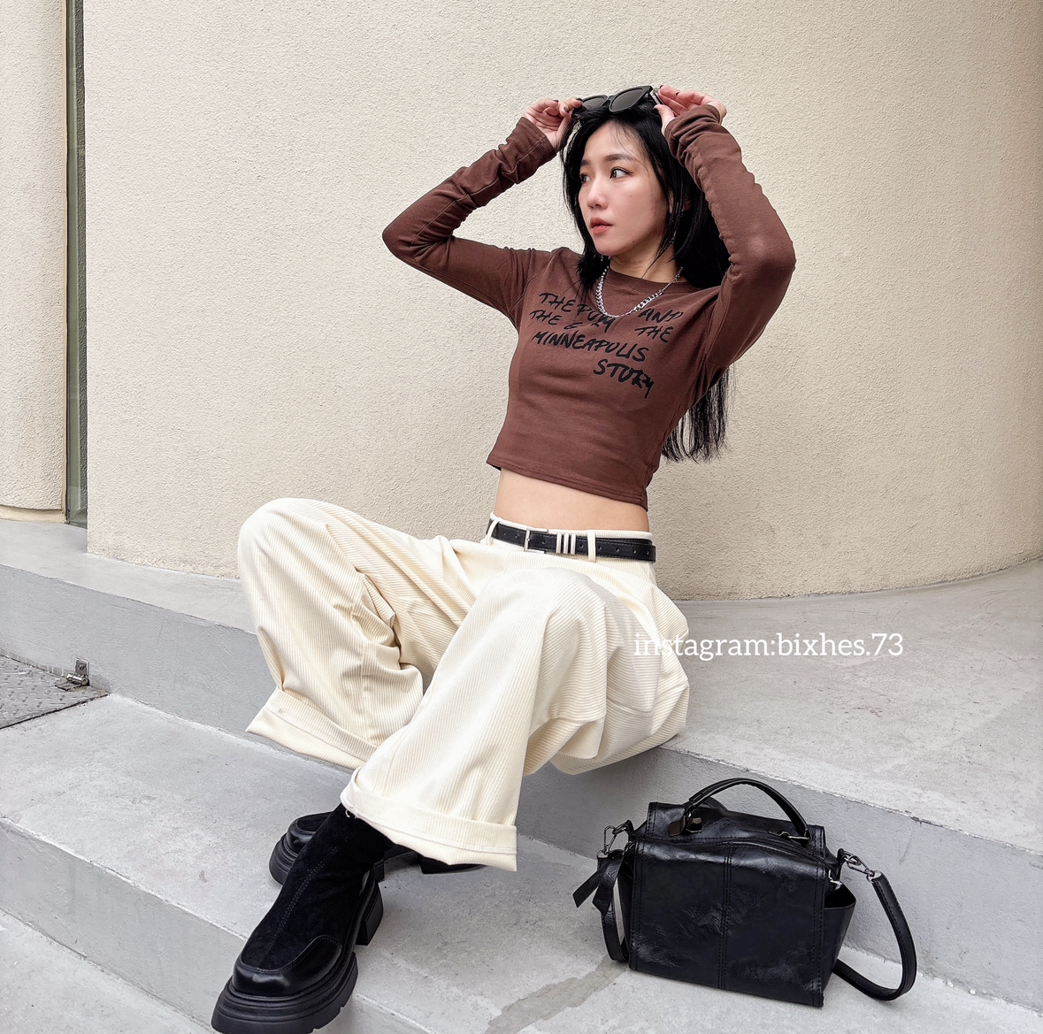 字母內絨超彈力短版長T(B00066)