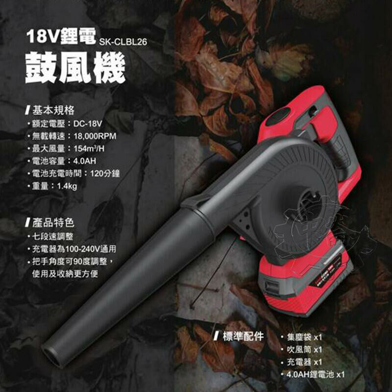 ＊中崙五金【附發票】型鋼力 18V鋰電鼓風機 SK-CLBL26 吹吸兩用吹風機 (單4.0電池) SK-BA1840B