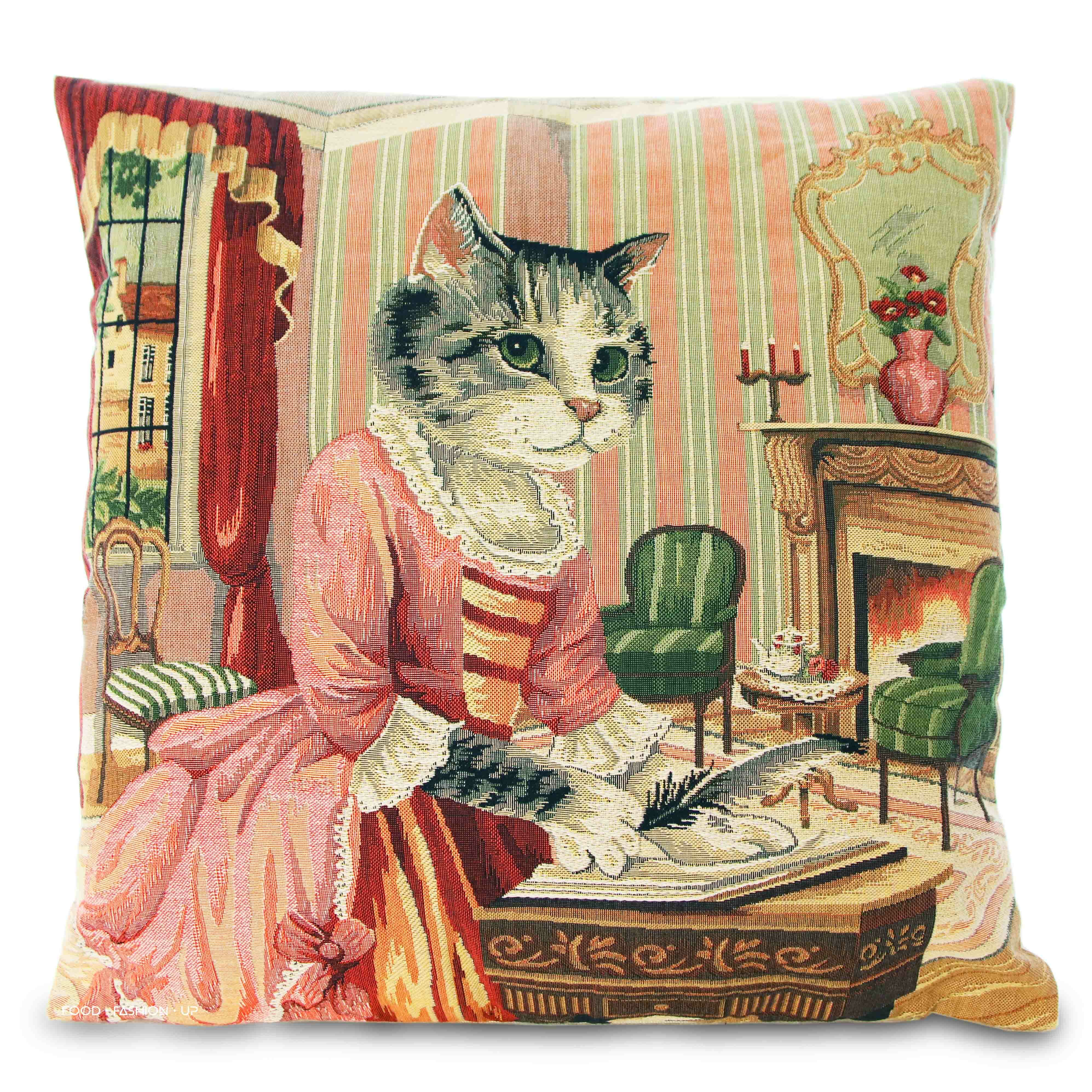 【全球獨家限量】 歐洲百年工藝緹花抱枕 | 貴族風可愛貓咪 居家療癒好物