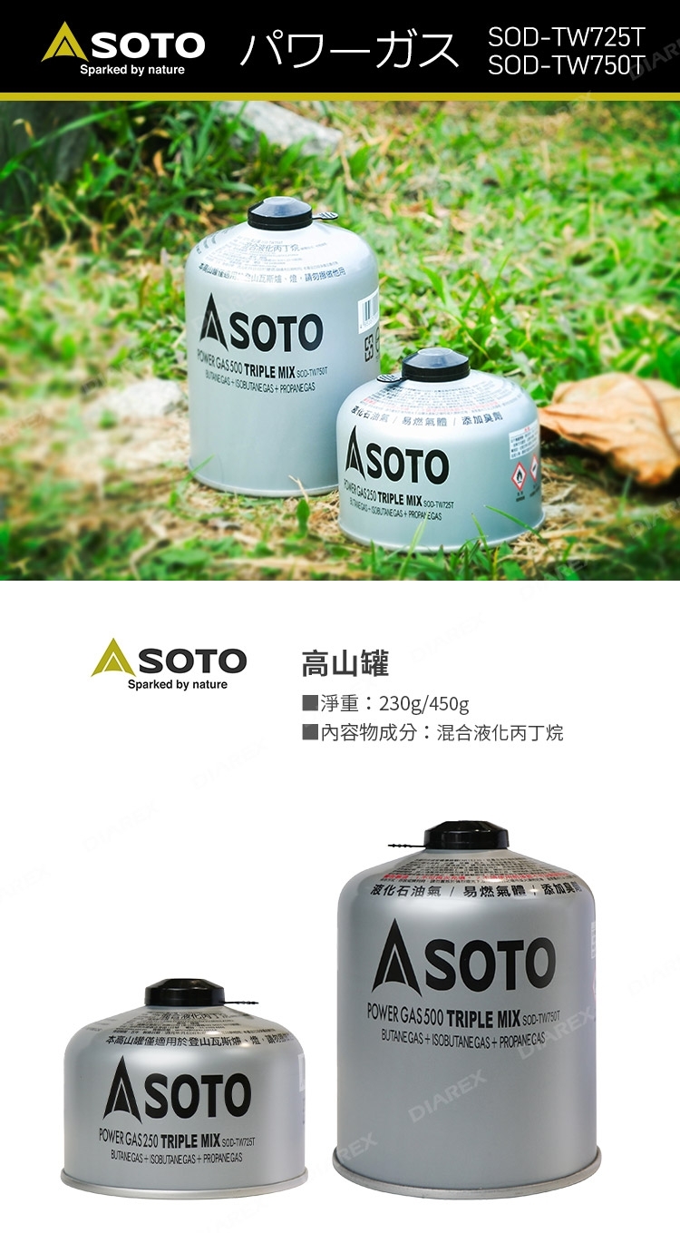 日本SOTO高山瓦斯罐SOD-TW725T 230g