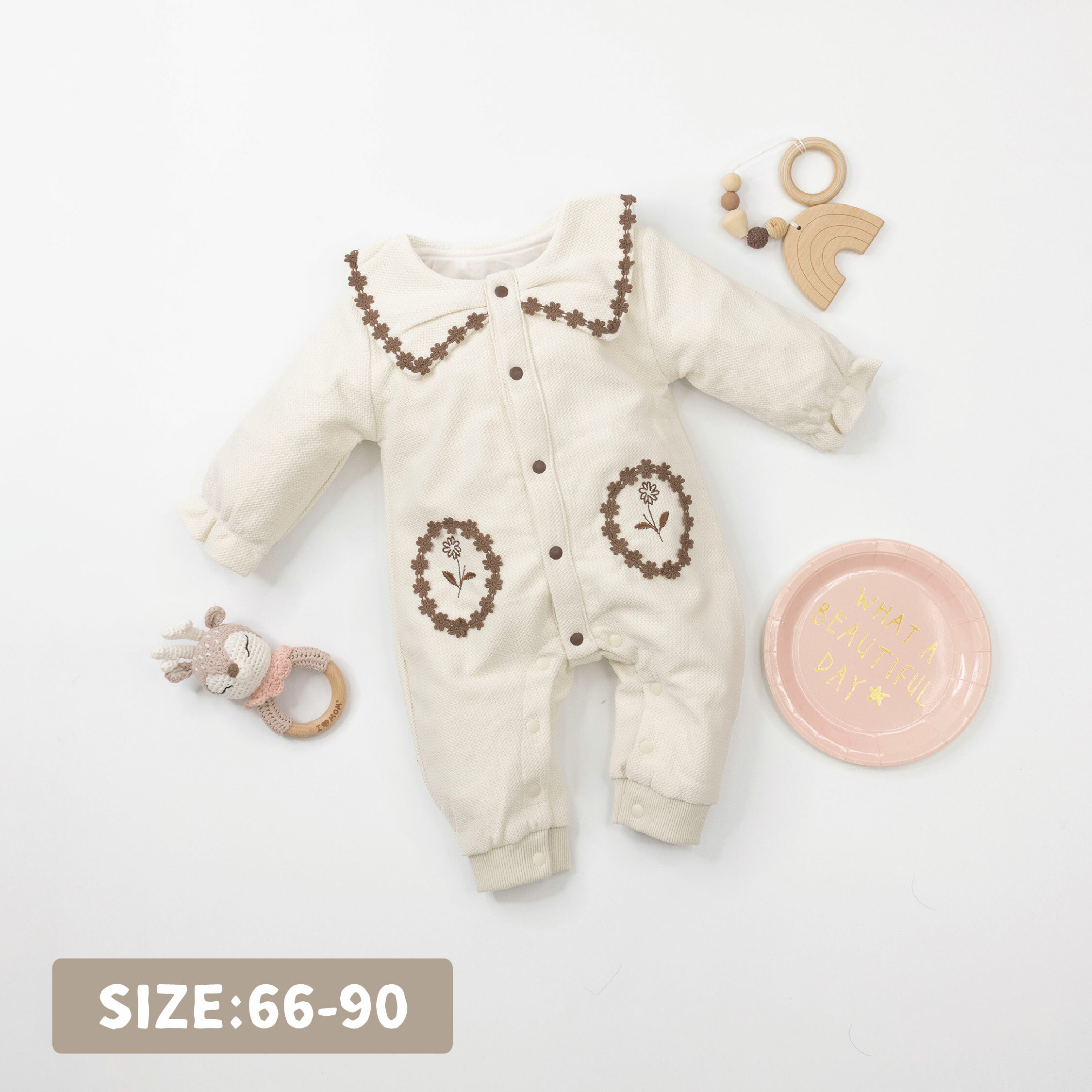 【JG3228】氣質小花拼貼柔軟編織紋連身衣