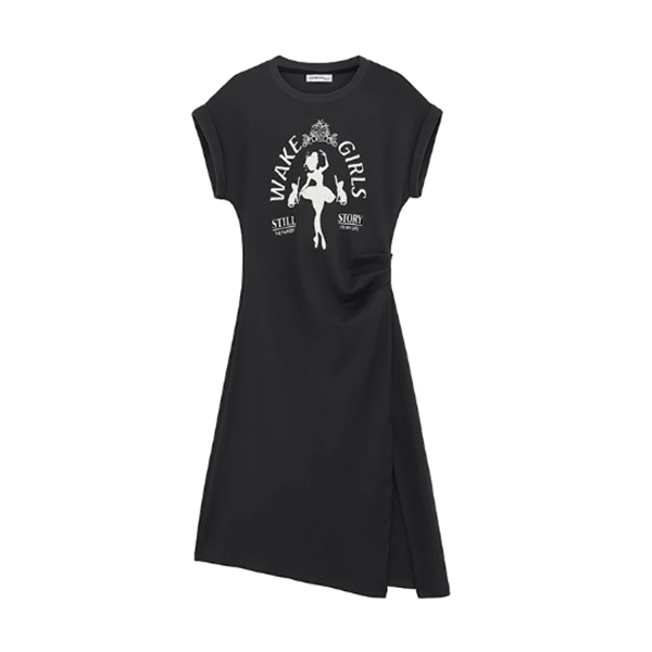 Printed Hip Cover Short Sleeve T-Shirt Long Skirt