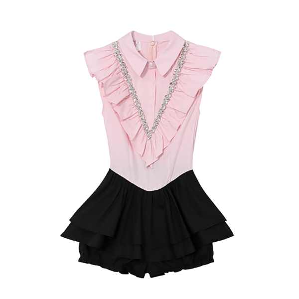 Ruffled pleated shirt dress