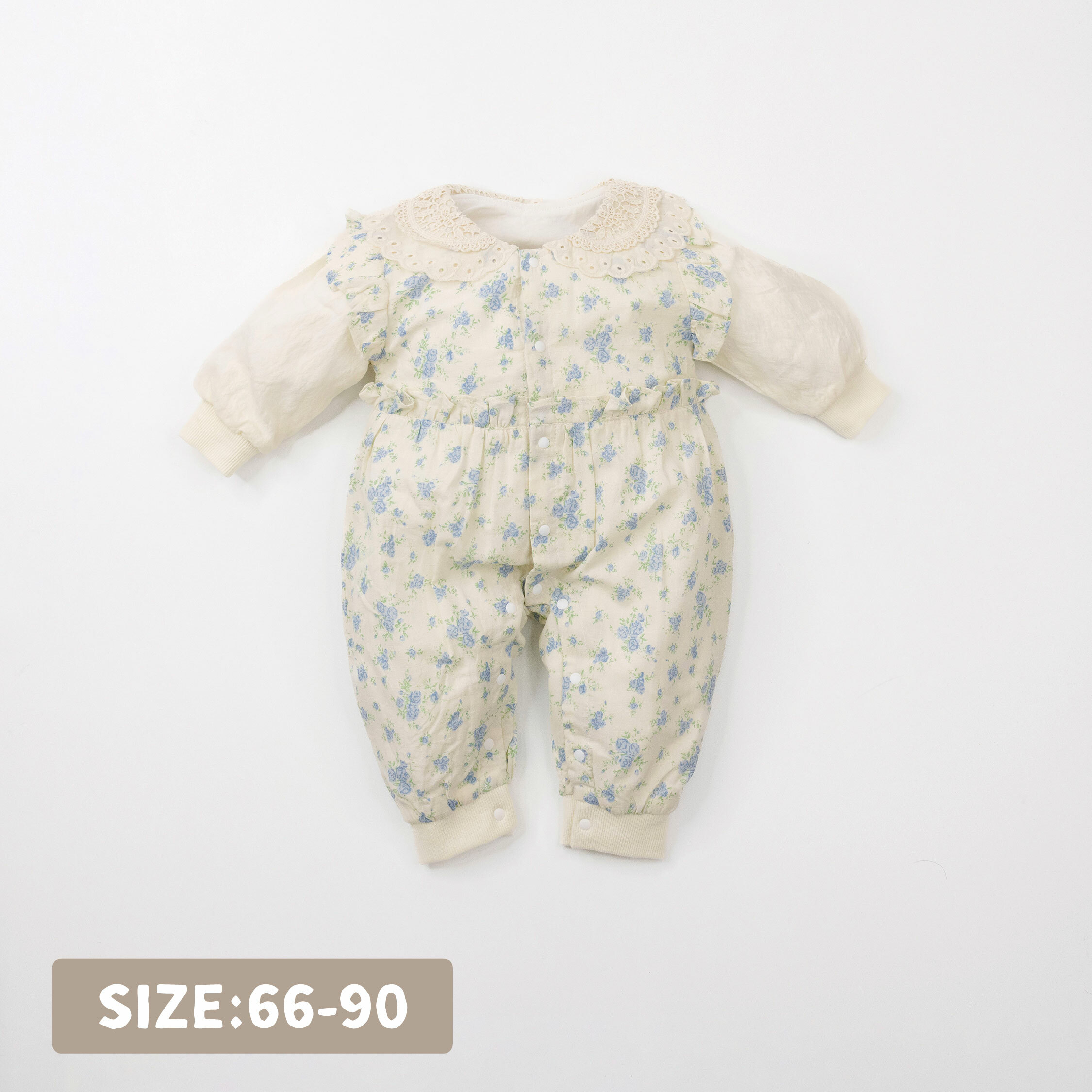 【JG3230】浪漫碎花布蕾絲領拼接連身衣