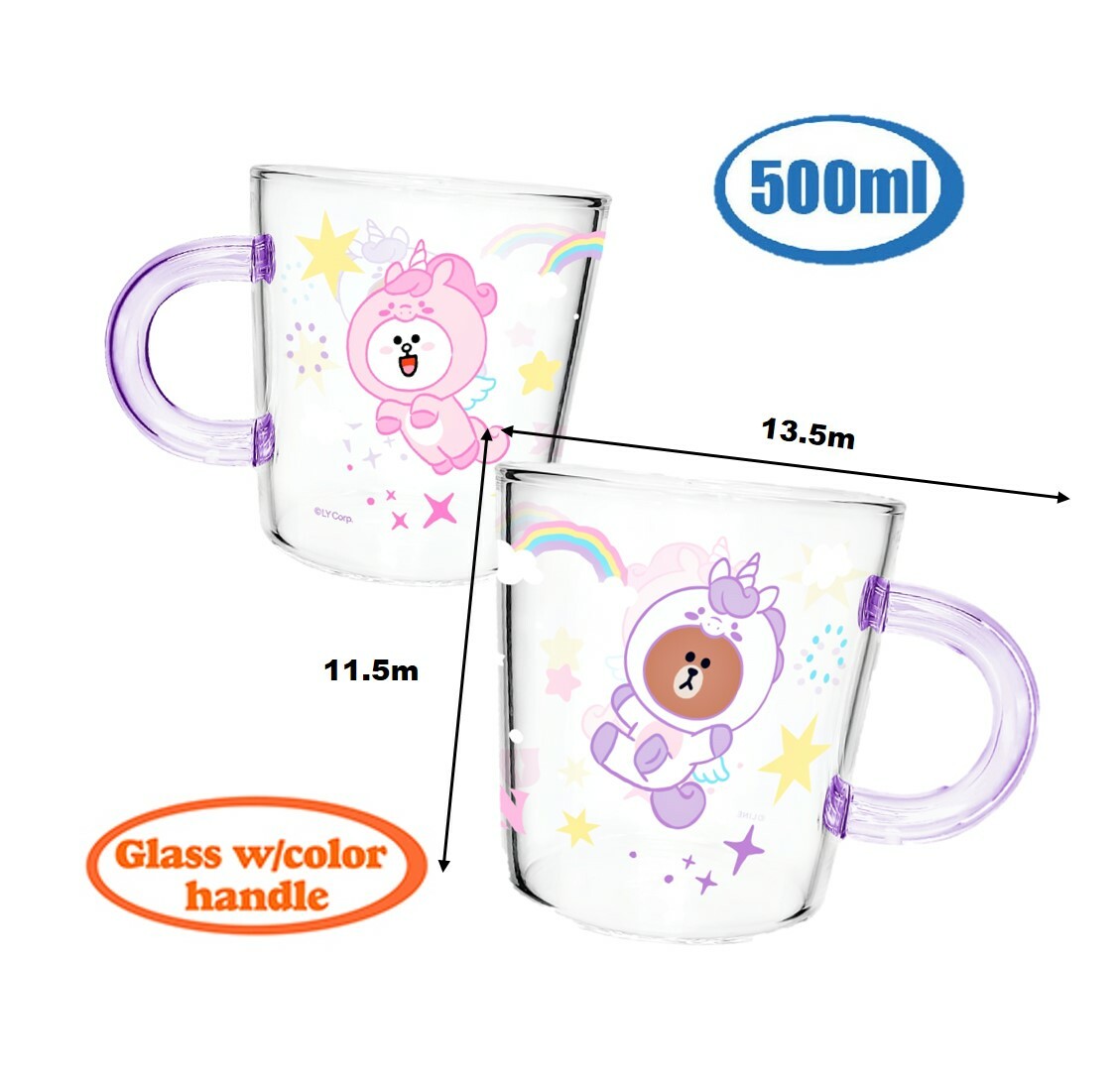 LINE FRIENDS - 玻璃杯 | 彩色杯柄