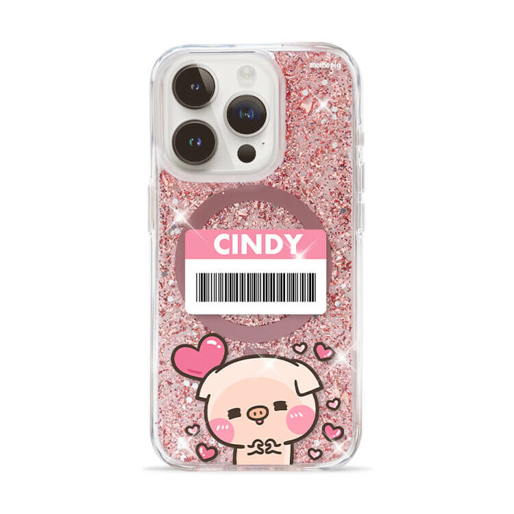 【插畫聯名】萌萌豬 我是幸福肥 (MagSafe兼容) 玫瑰金貝拉殼 - (訂製名字) iPhone客製化手機殼